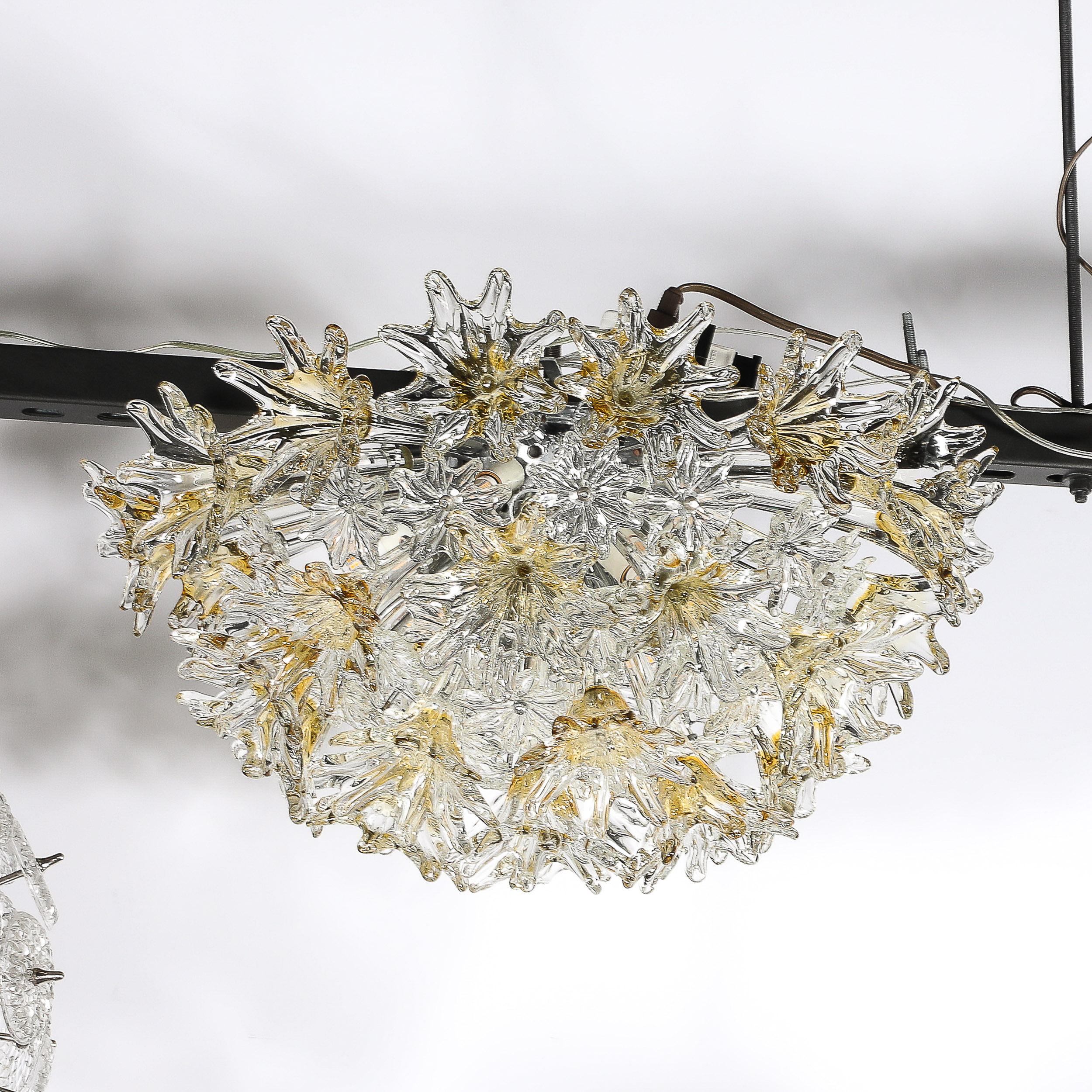 Mid Century Hand-blown Translucent & Amber Murano Floral Flush Mount by Venini 7