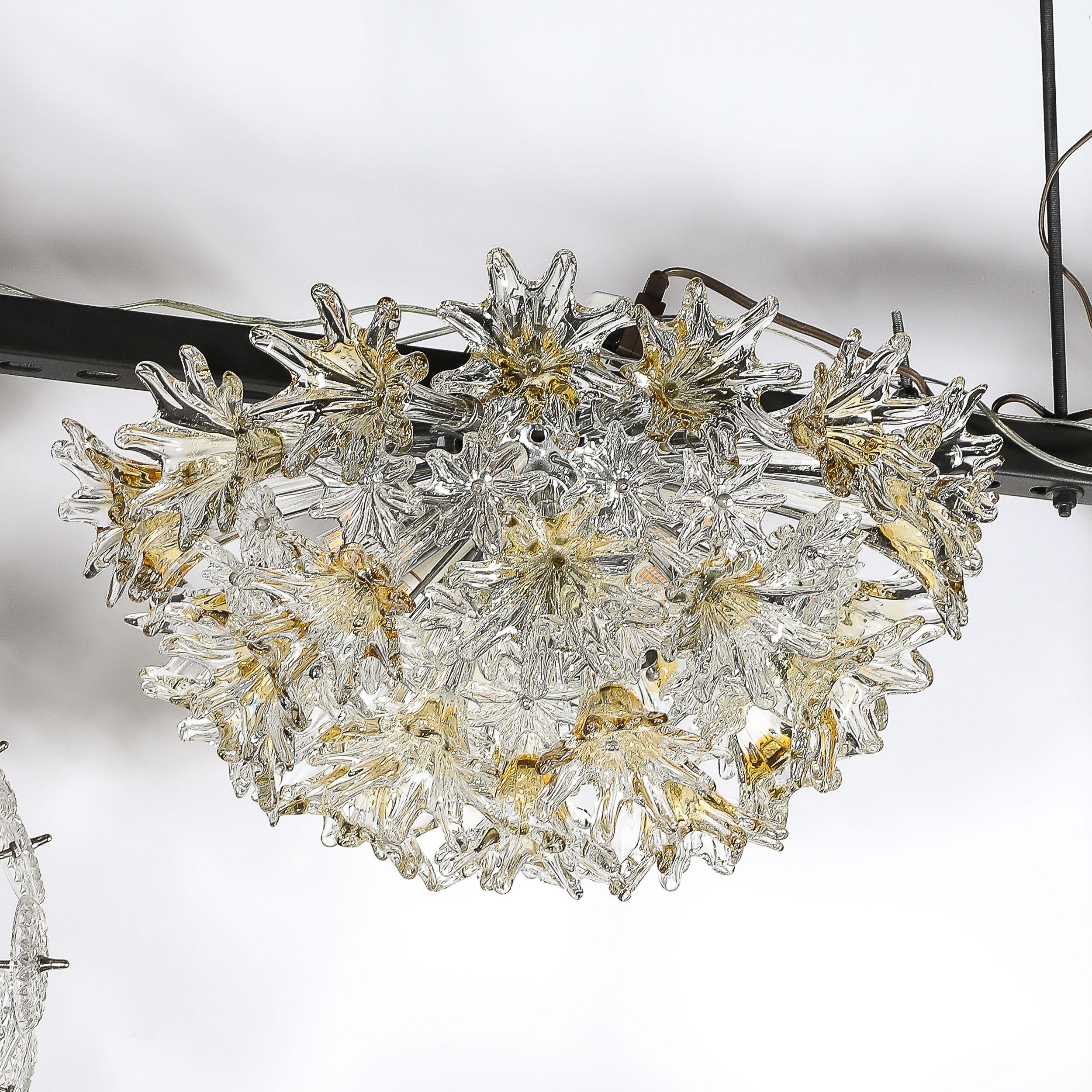 Mid Century Hand-blown Translucent & Amber Murano Floral Flush Mount by Venini 8