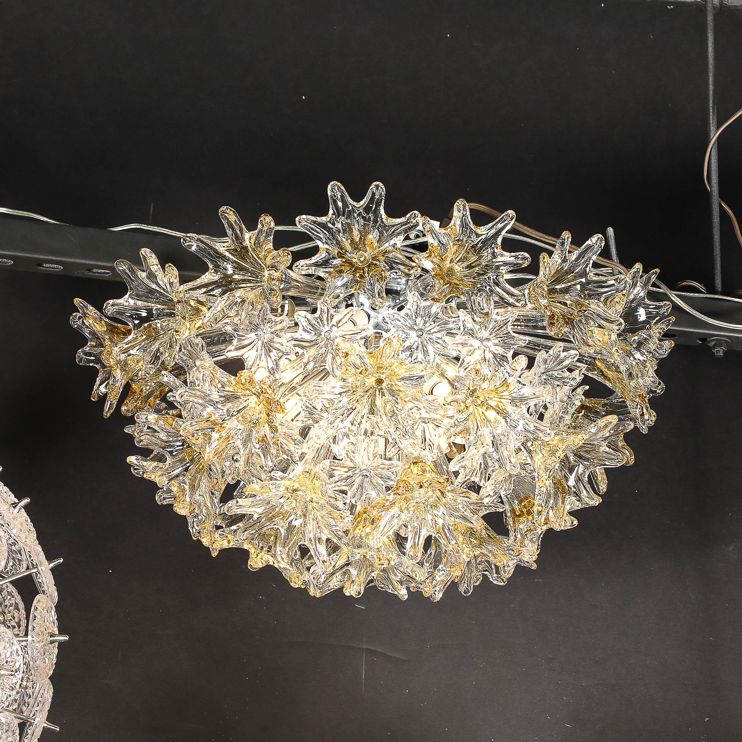 Mid Century Hand-blown Translucent & Amber Murano Floral Flush Mount by Venini 9