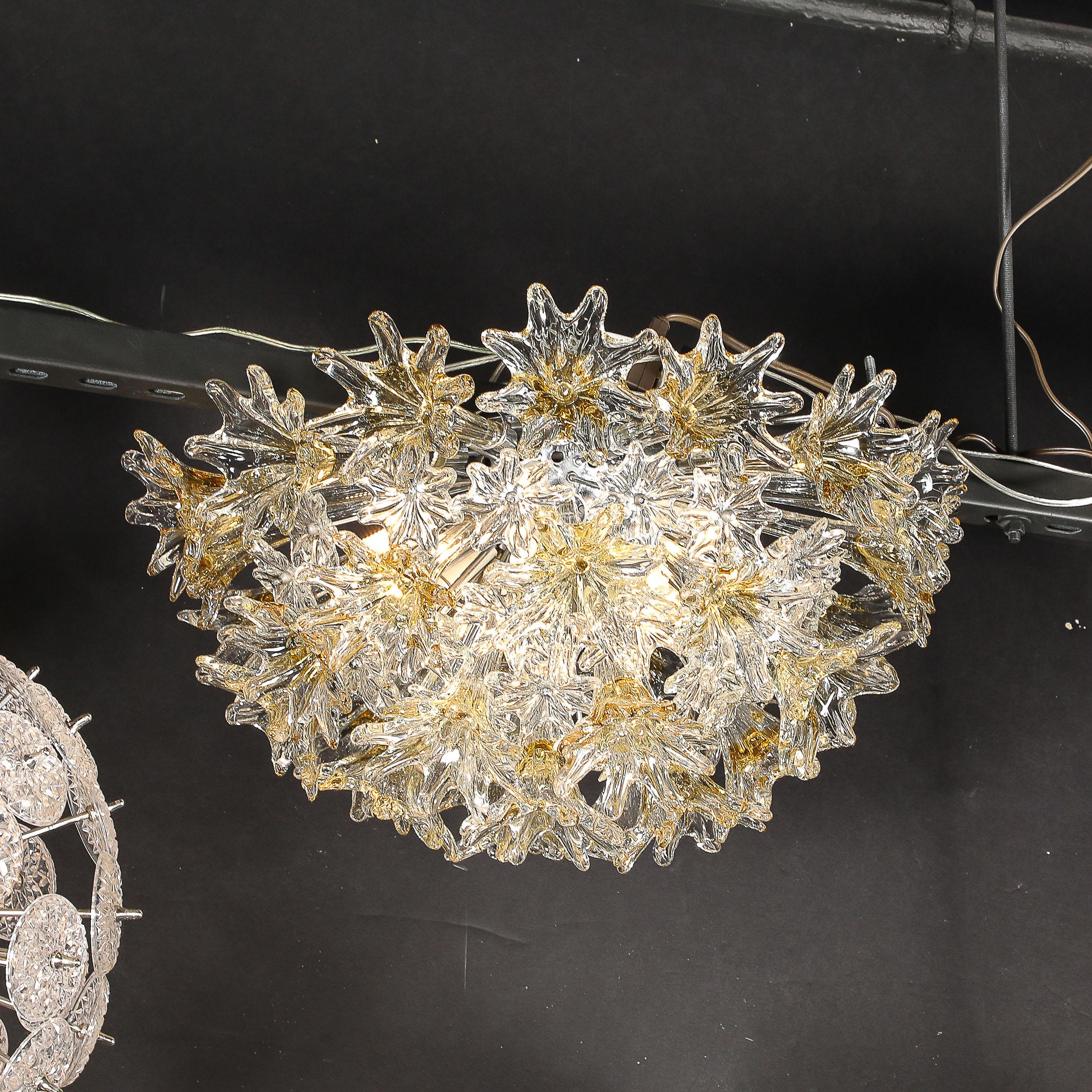 Mid Century Hand-blown Translucent & Amber Murano Floral Flush Mount by Venini 10