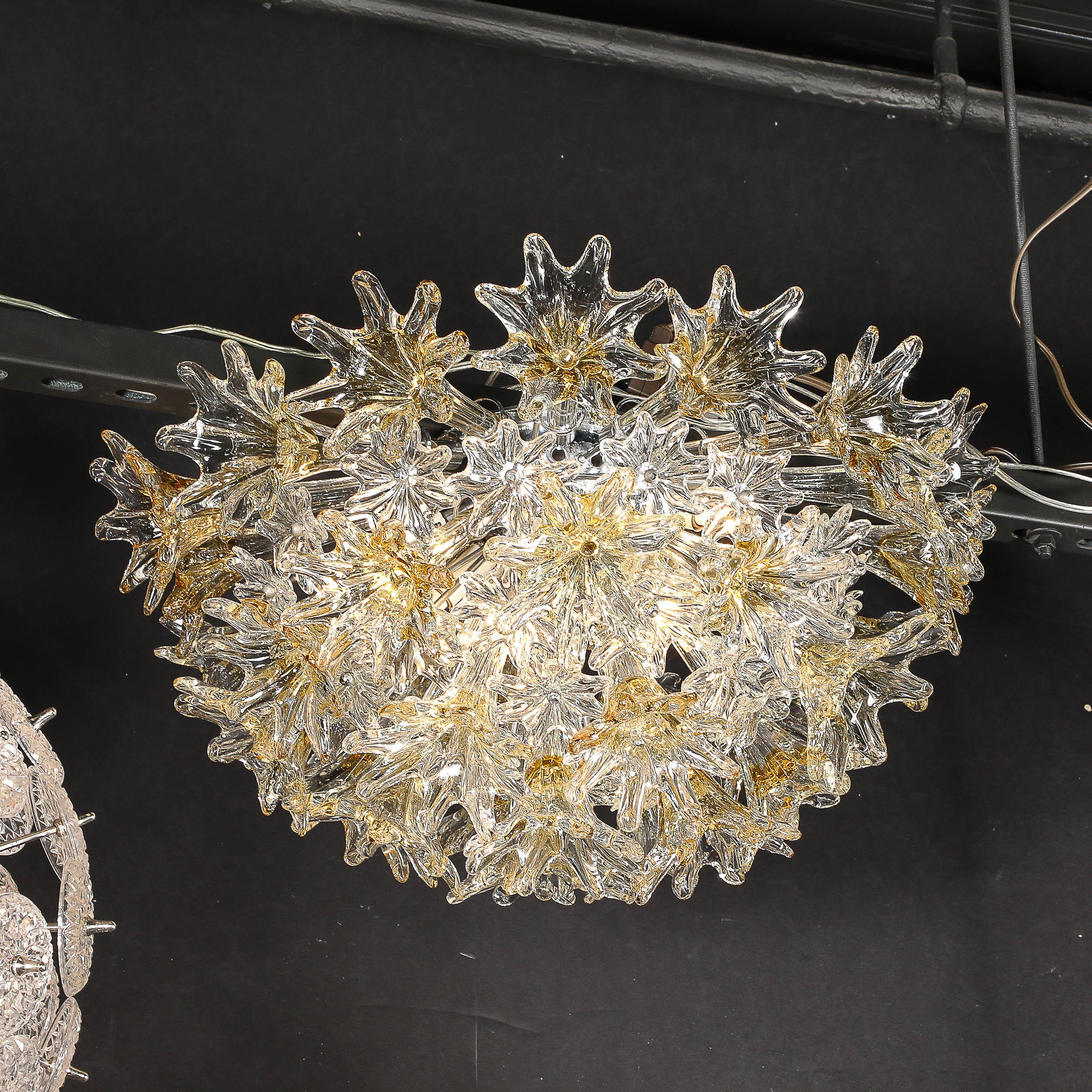 Mid Century Hand-blown Translucent & Amber Murano Floral Flush Mount by Venini 11