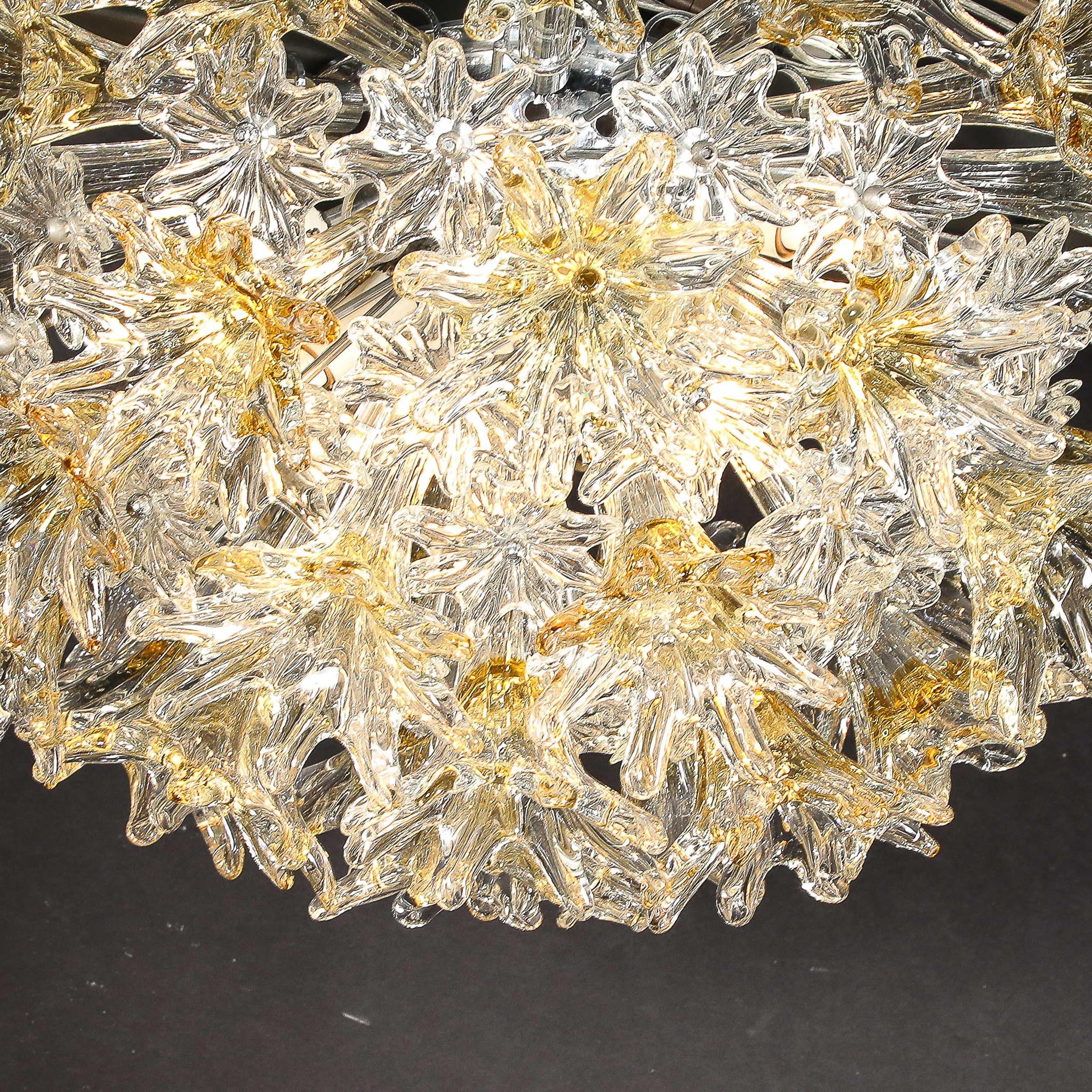 Mid Century Hand-blown Translucent & Amber Murano Floral Flush Mount by Venini 12