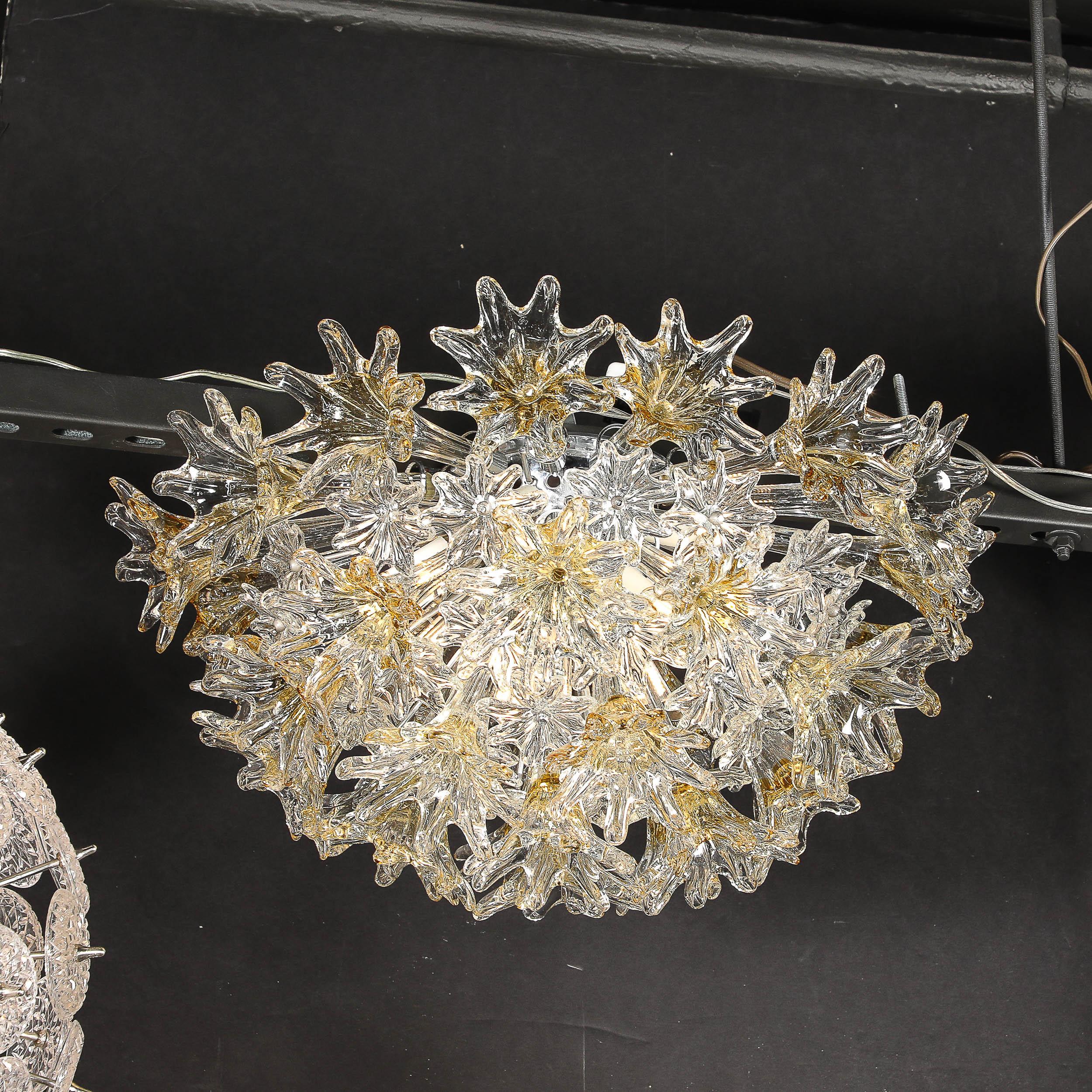 Mid Century Hand-blown Translucent & Amber Murano Floral Flush Mount by Venini 13