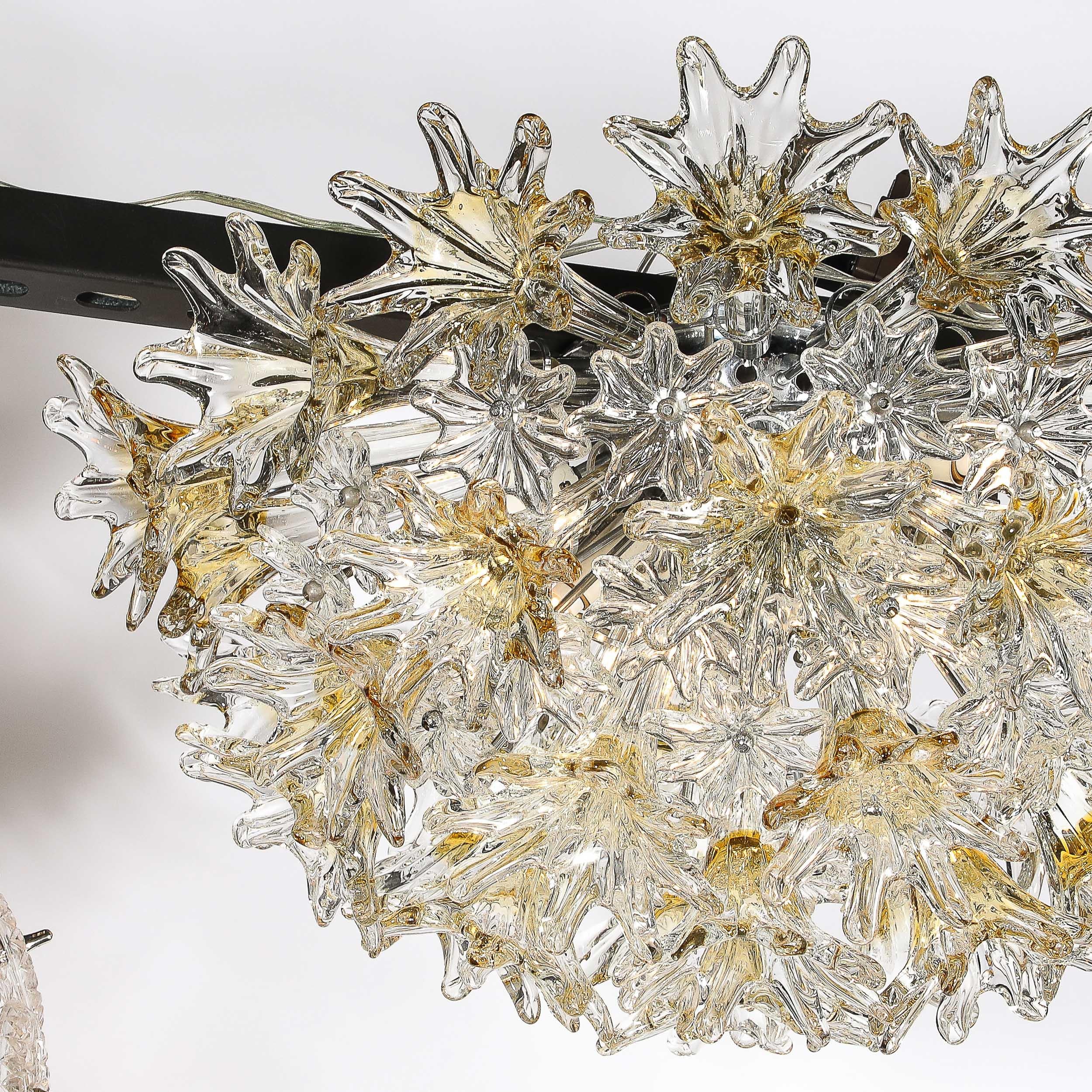Late 20th Century Mid Century Hand-blown Translucent & Amber Murano Floral Flush Mount by Venini