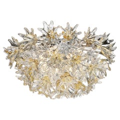 Mid Century Hand-blown Translucent & Amber Murano Floral Flush Mount by Venini