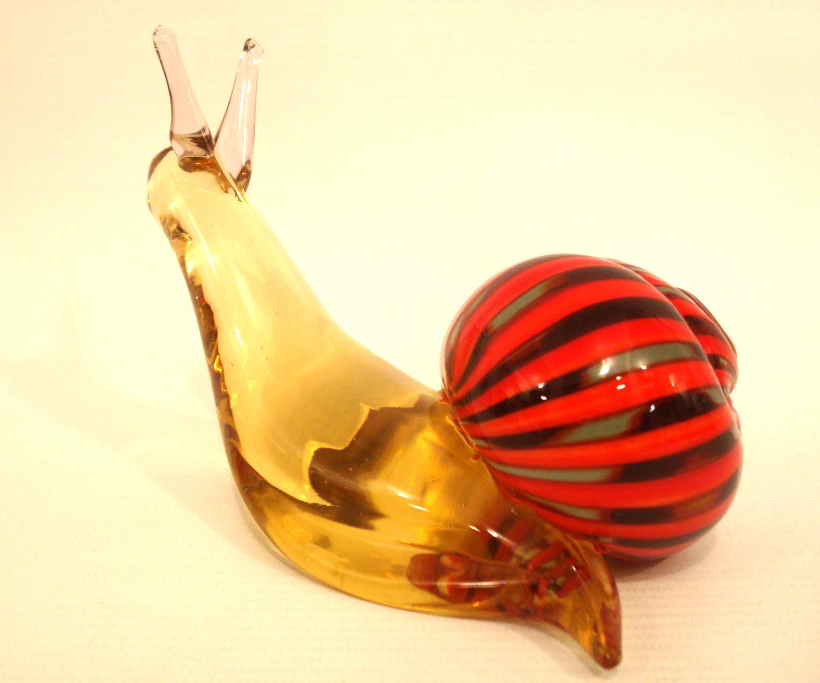 Caracol de Vidrio Artístico Murando de Mitad de Siglo Soplado a Mano en Dos Tonos - Italia Años 60 siglo XX en venta