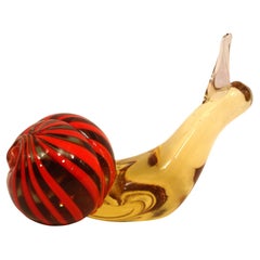 Caracol de Vidrio Artístico Murando de Mitad de Siglo Soplado a Mano en Dos Tonos - Italia Años 60