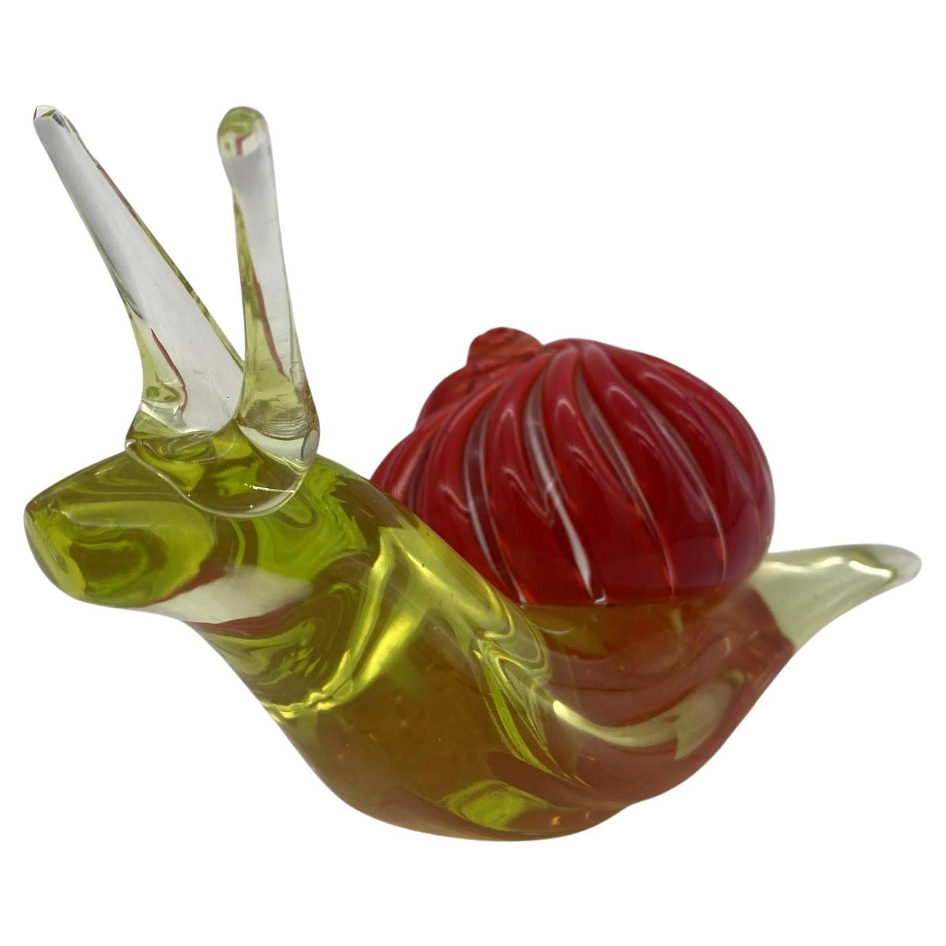 Large Mid Century Hand Blown Two-Tone Murano Art Glass Snail