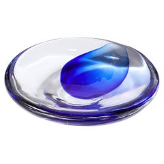Mid-Century Hand-Blown Ultramarine & Transparent Murano Glass Bowl by Cenedese