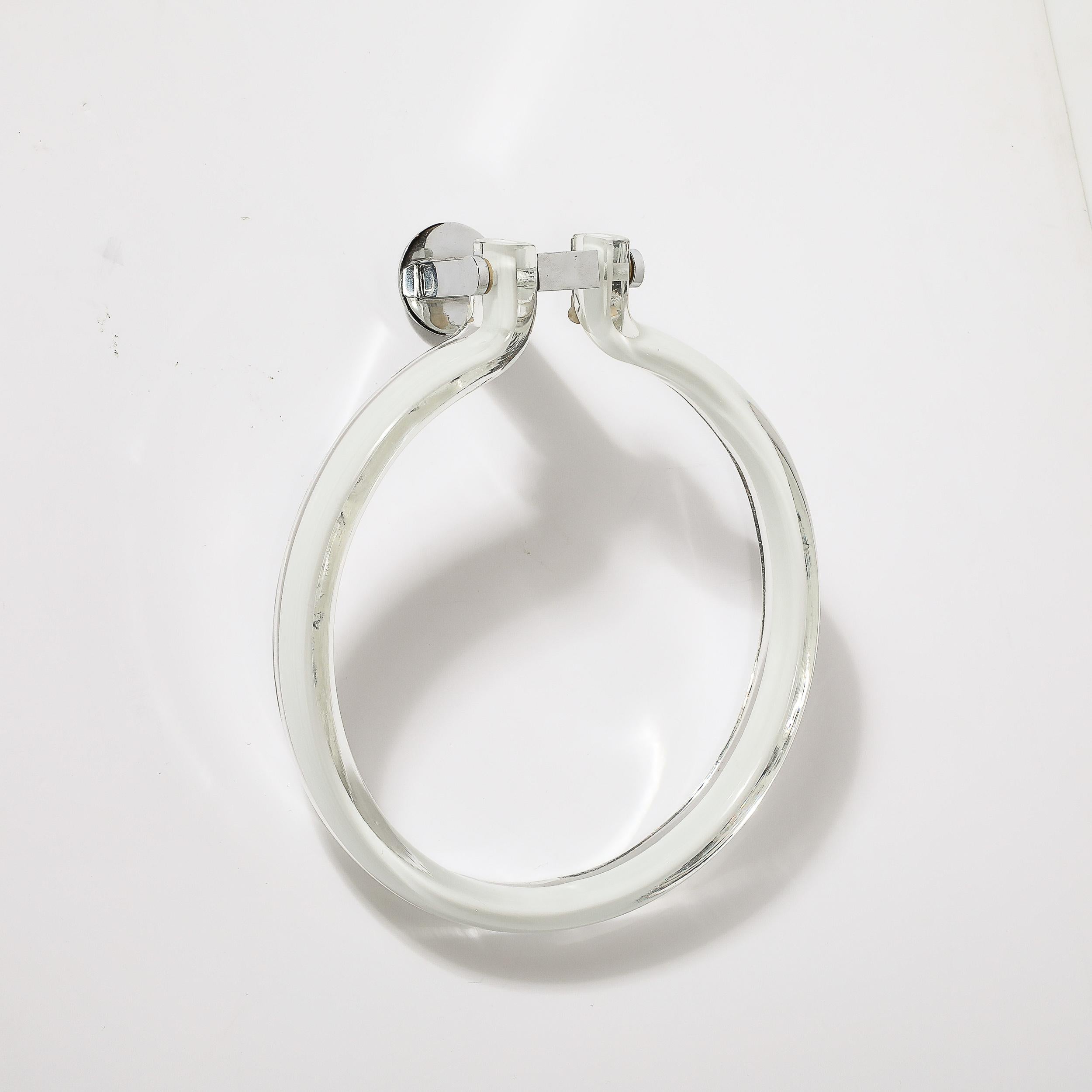 Mid-Century Modern Mid-Century Hand-Blown White Glass Towel Holder W/ Chrome Fittings by Venini For Sale