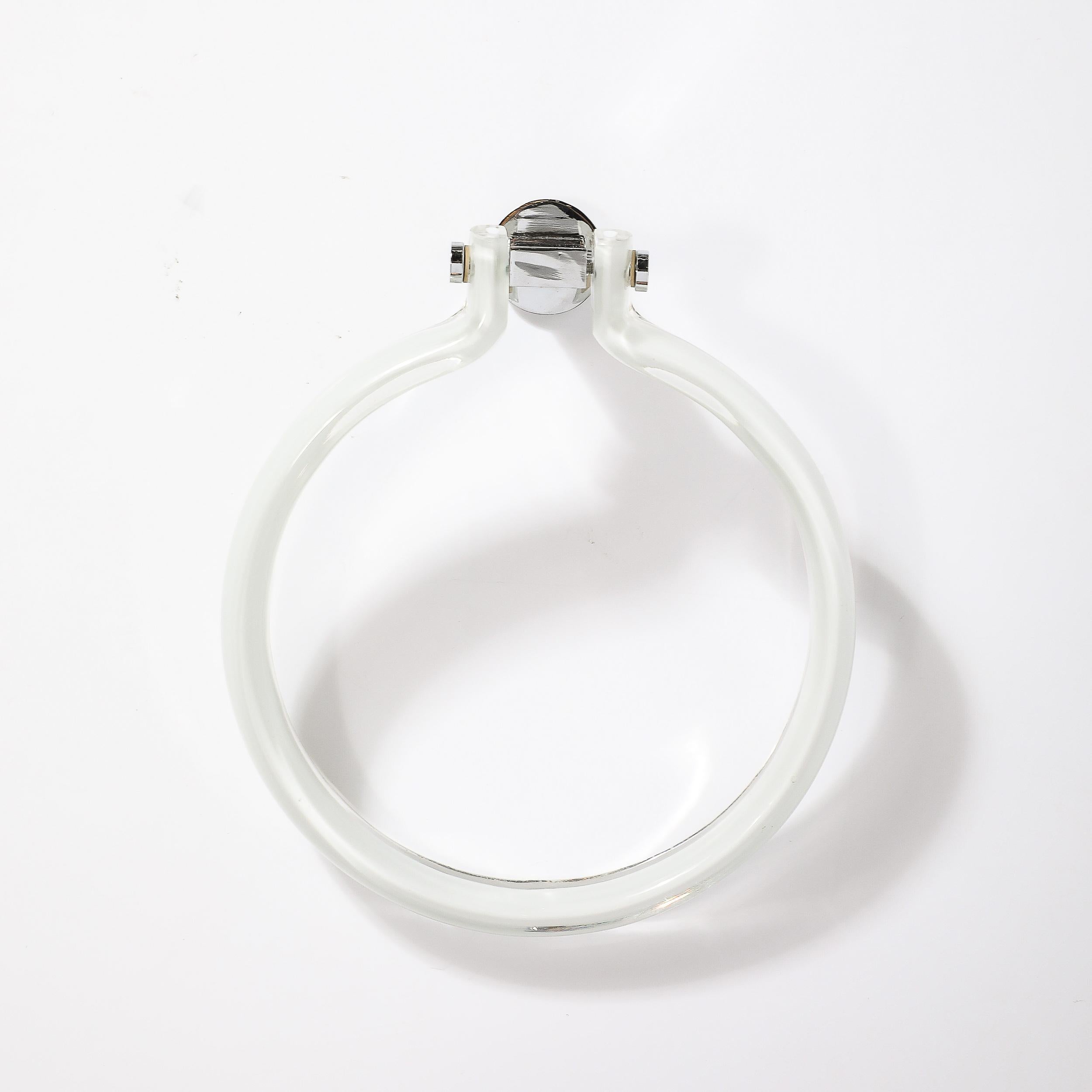 Italian Mid-Century Hand-Blown White Glass Towel Holder W/ Chrome Fittings by Venini For Sale
