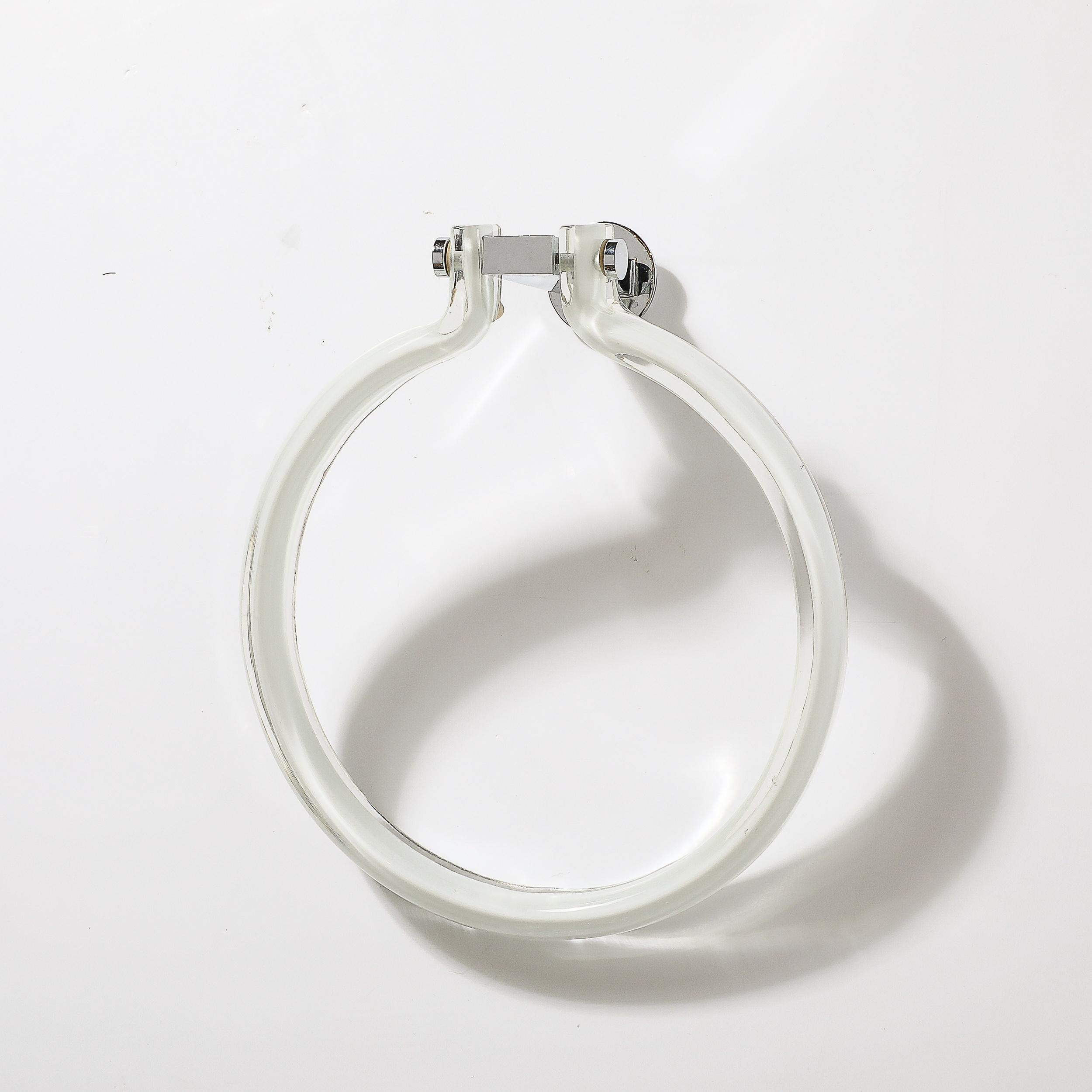 Mid-Century Hand-Blown White Glass Towel Holder W/ Chrome Fittings by Venini In Excellent Condition For Sale In New York, NY