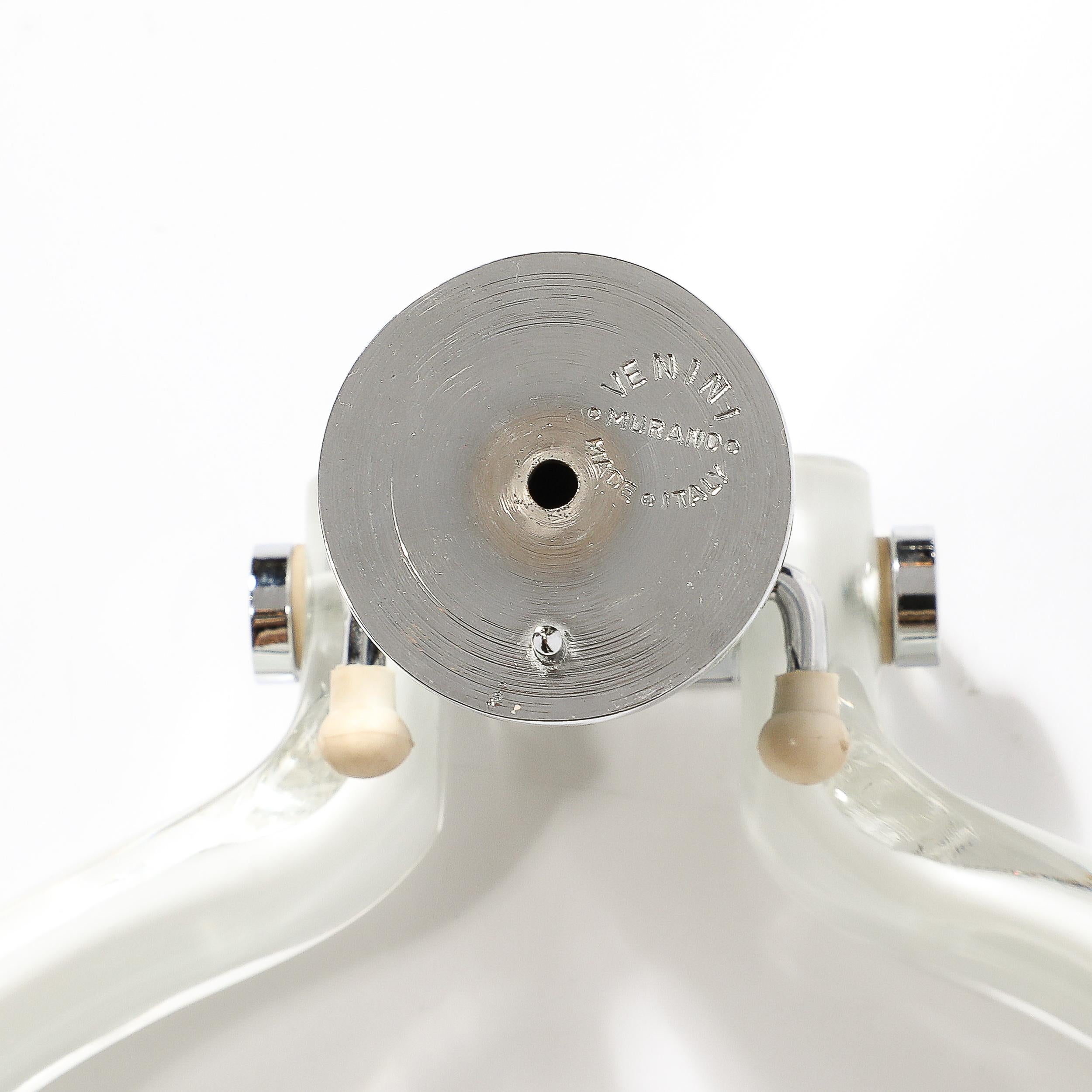 Late 20th Century Mid-Century Hand-Blown White Glass Towel Holder W/ Chrome Fittings by Venini For Sale