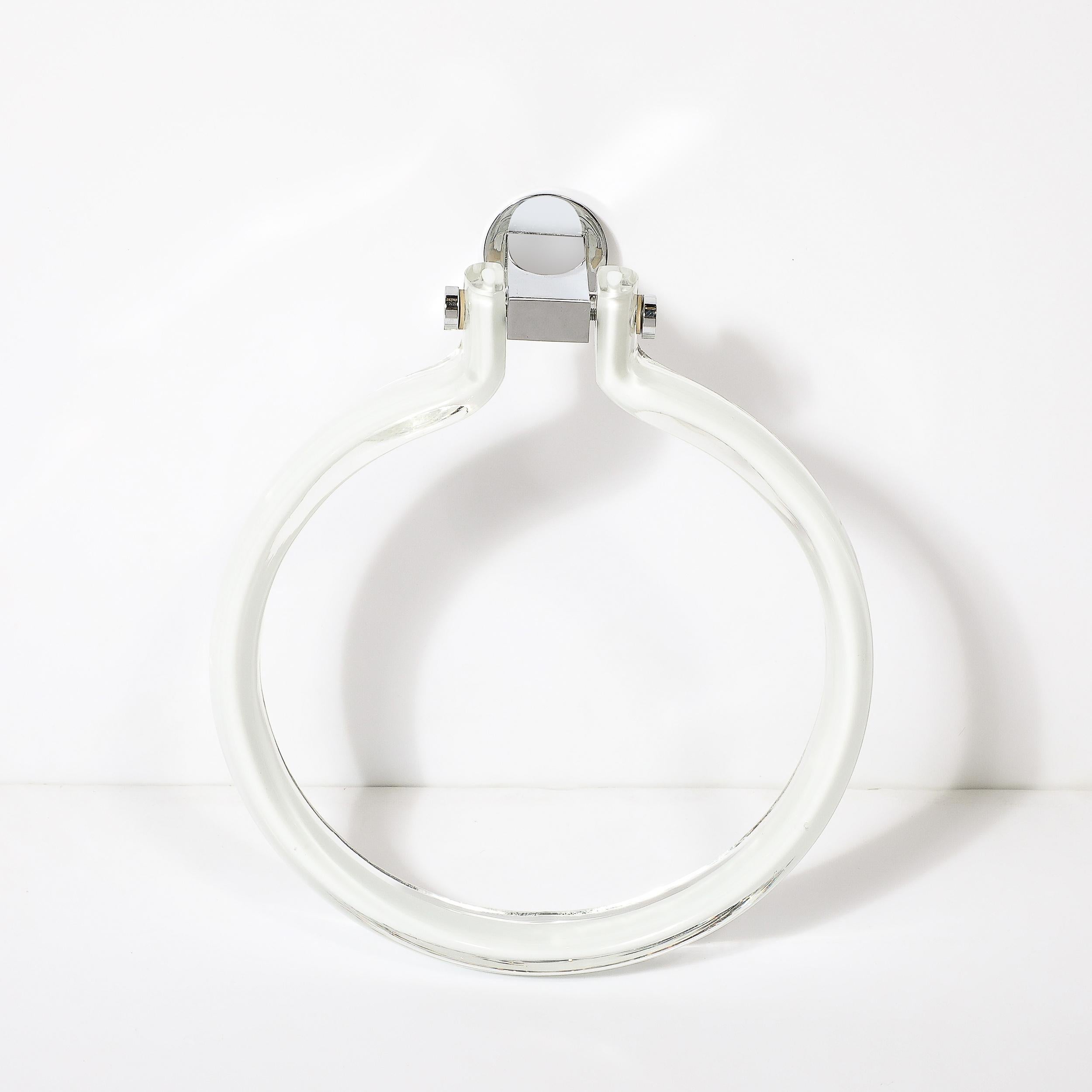 Mid-Century Hand-Blown White Glass Towel Holder W/ Chrome Fittings by Venini For Sale 1
