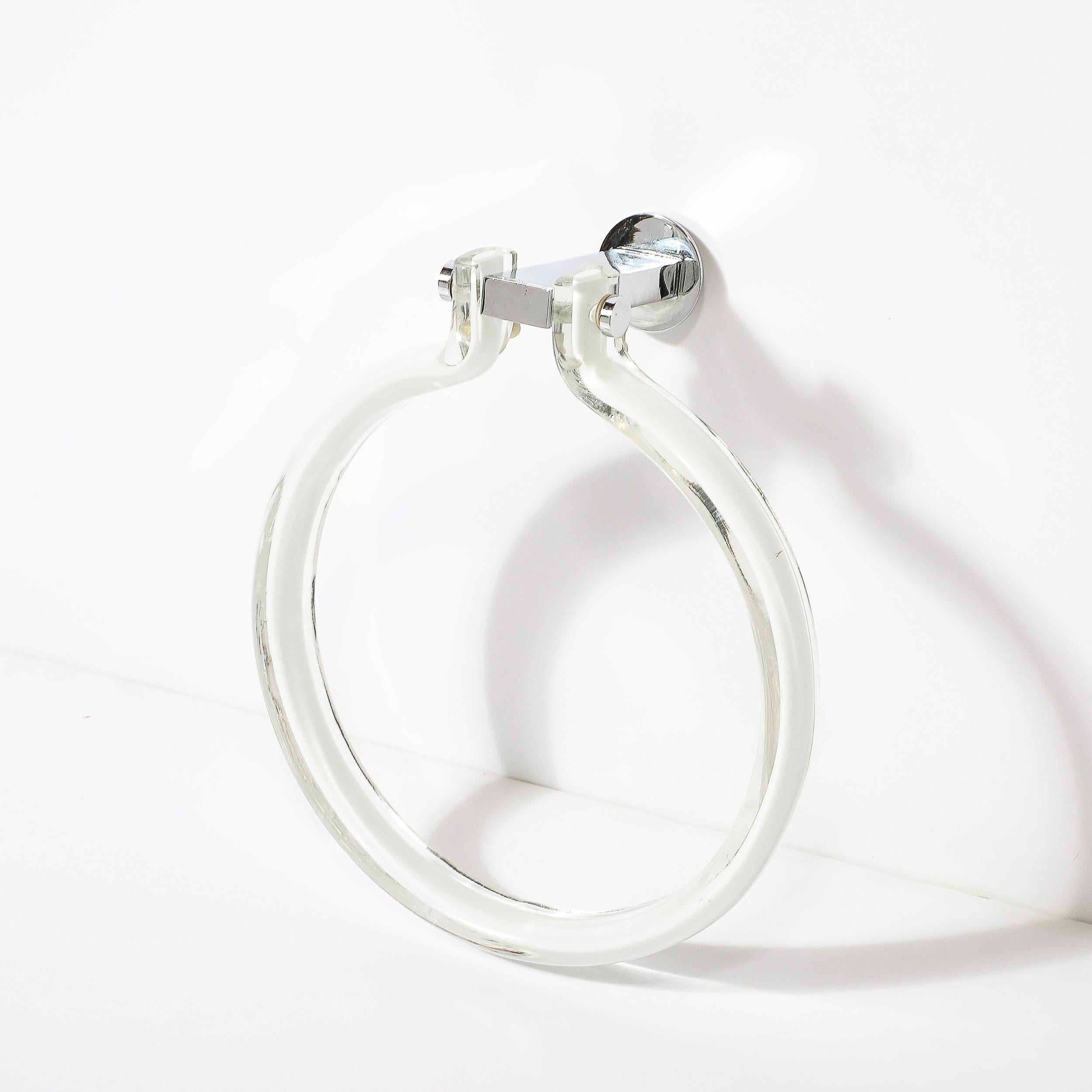 Mid-Century Hand-Blown White Glass Towel Holder W/ Chrome Fittings by Venini For Sale 2
