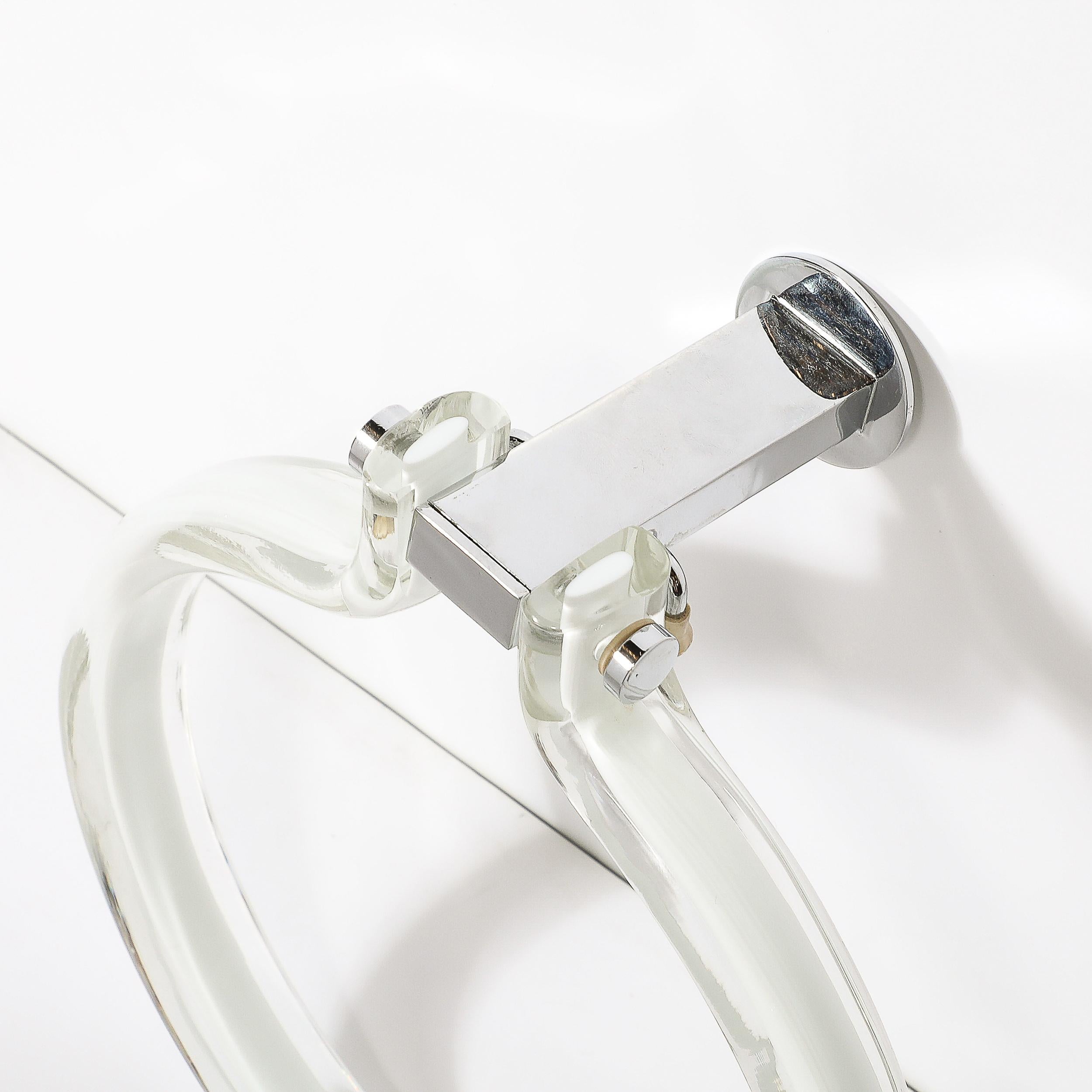 Mid-Century Hand-Blown White Glass Towel Holder W/ Chrome Fittings by Venini For Sale 3