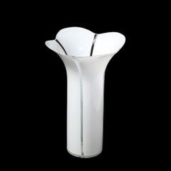 Mid-Century Hand-Blown White Murano Glass Geometric Flower Vase signed Mazzega