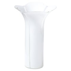 Mid-Century Hand-Blown White Murano Glass Geometric Flower Vase signed Mazzega