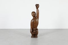 Mid-Century Hand-Carved Abstract Figural Wood Sculpture