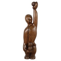 Mid-Century Hand-Carved Abstract Figural Wood Sculpture