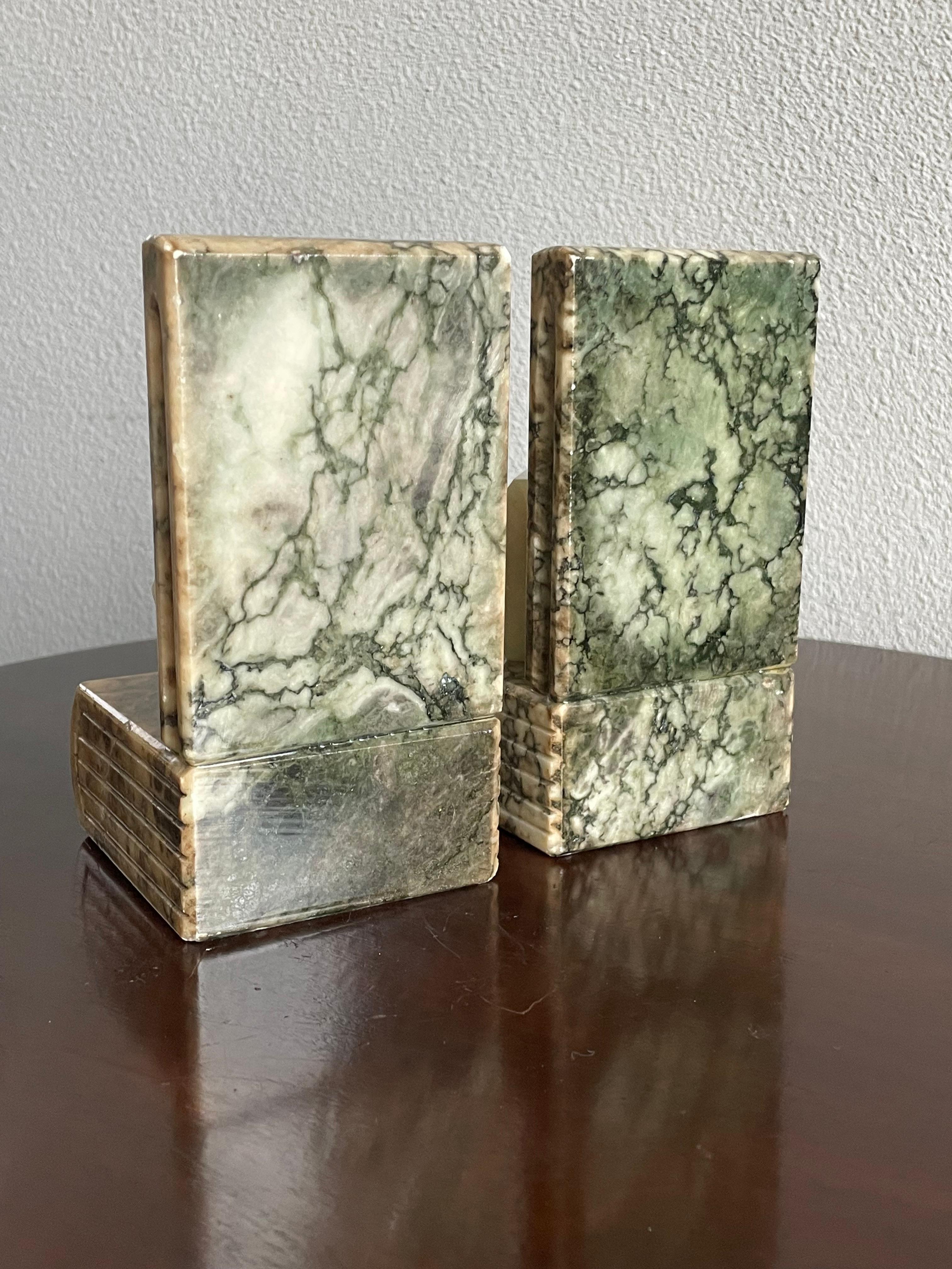 Midcentury Hand Carved Alabaster Bookends w. Science like Geometrical Element For Sale 3