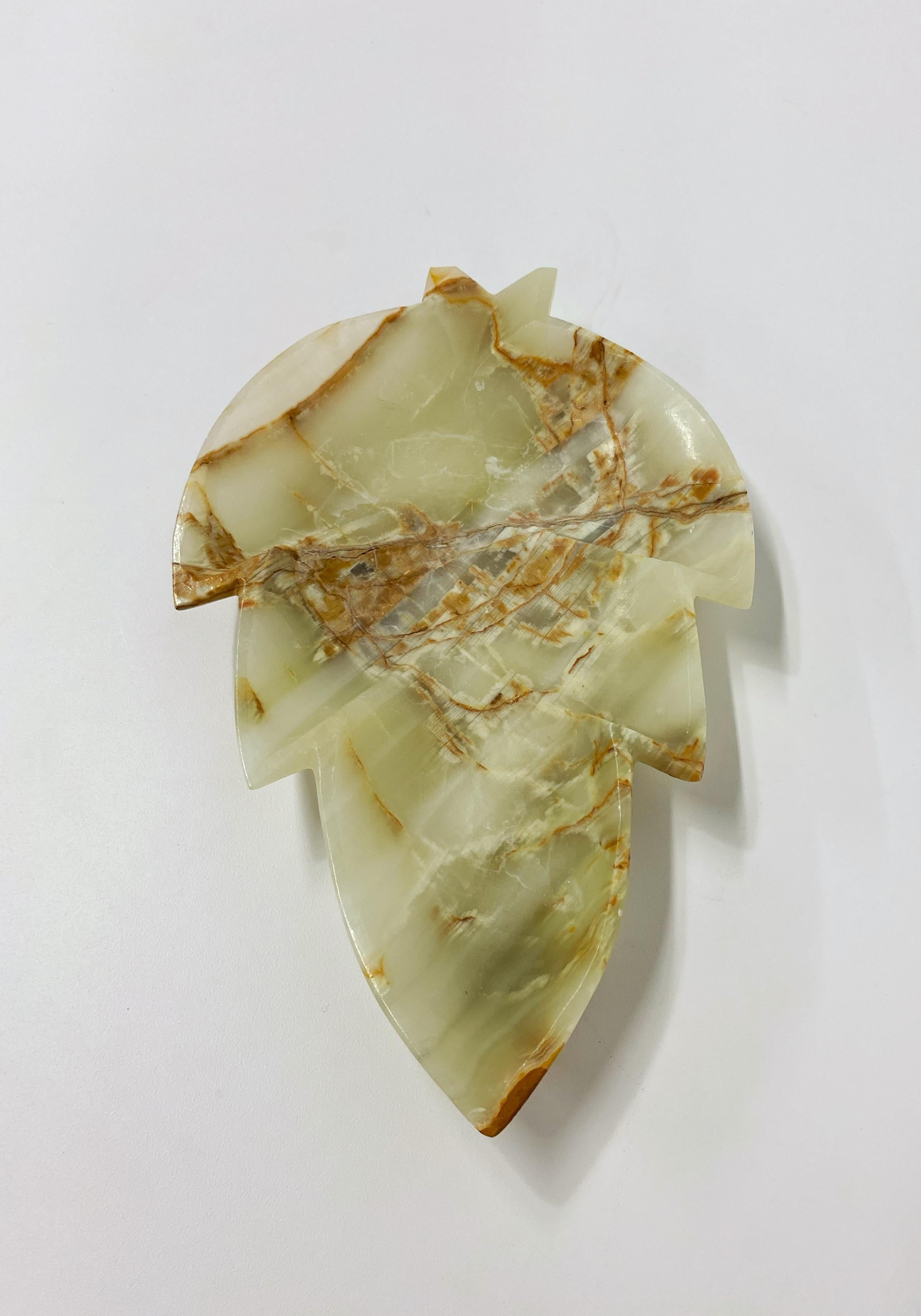 Mid-Century Modern Mid-Century Hand Carved Alabaster Leaf Tray For Sale
