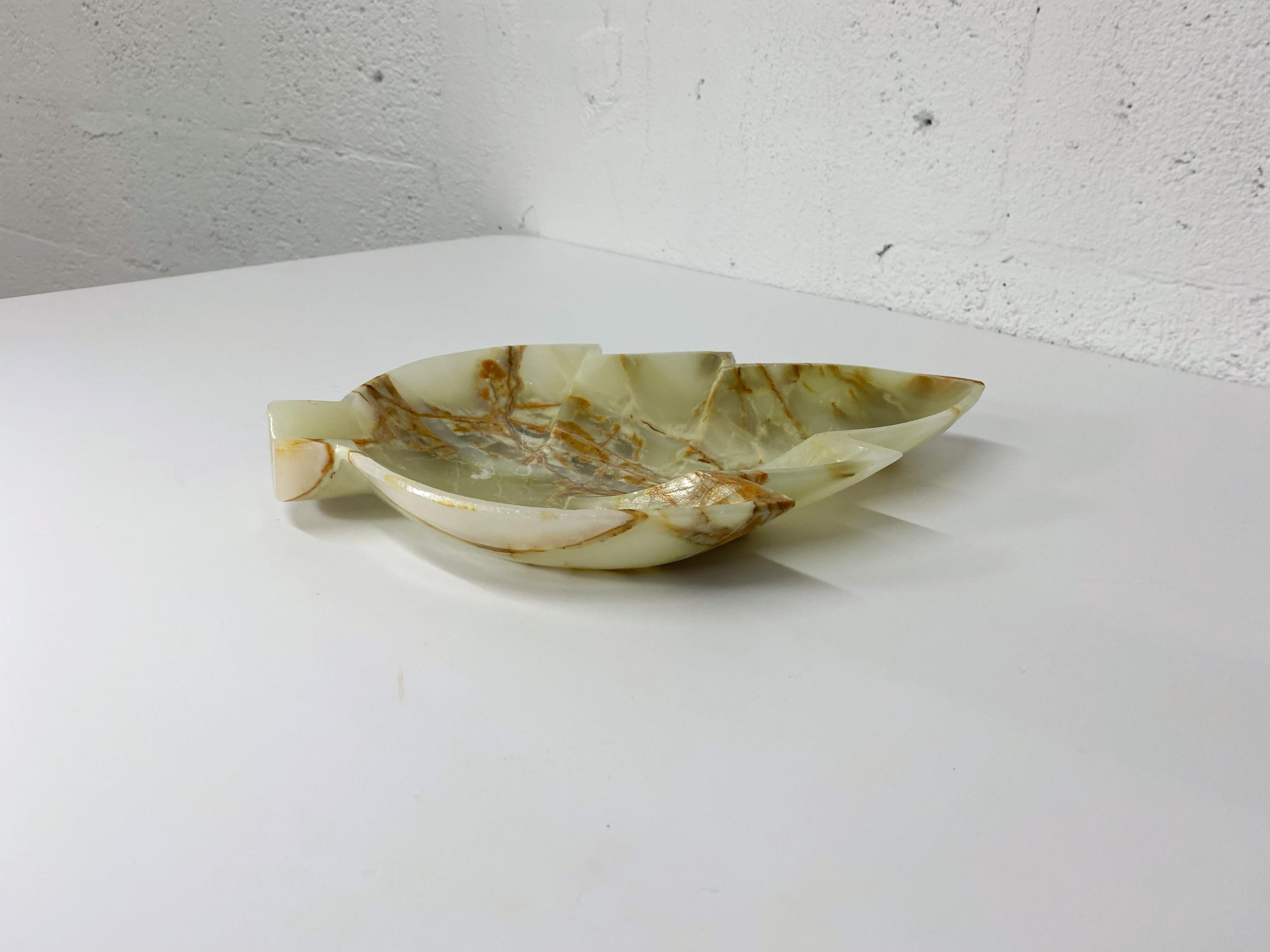 Mid-Century Hand Carved Alabaster Leaf Tray For Sale 1