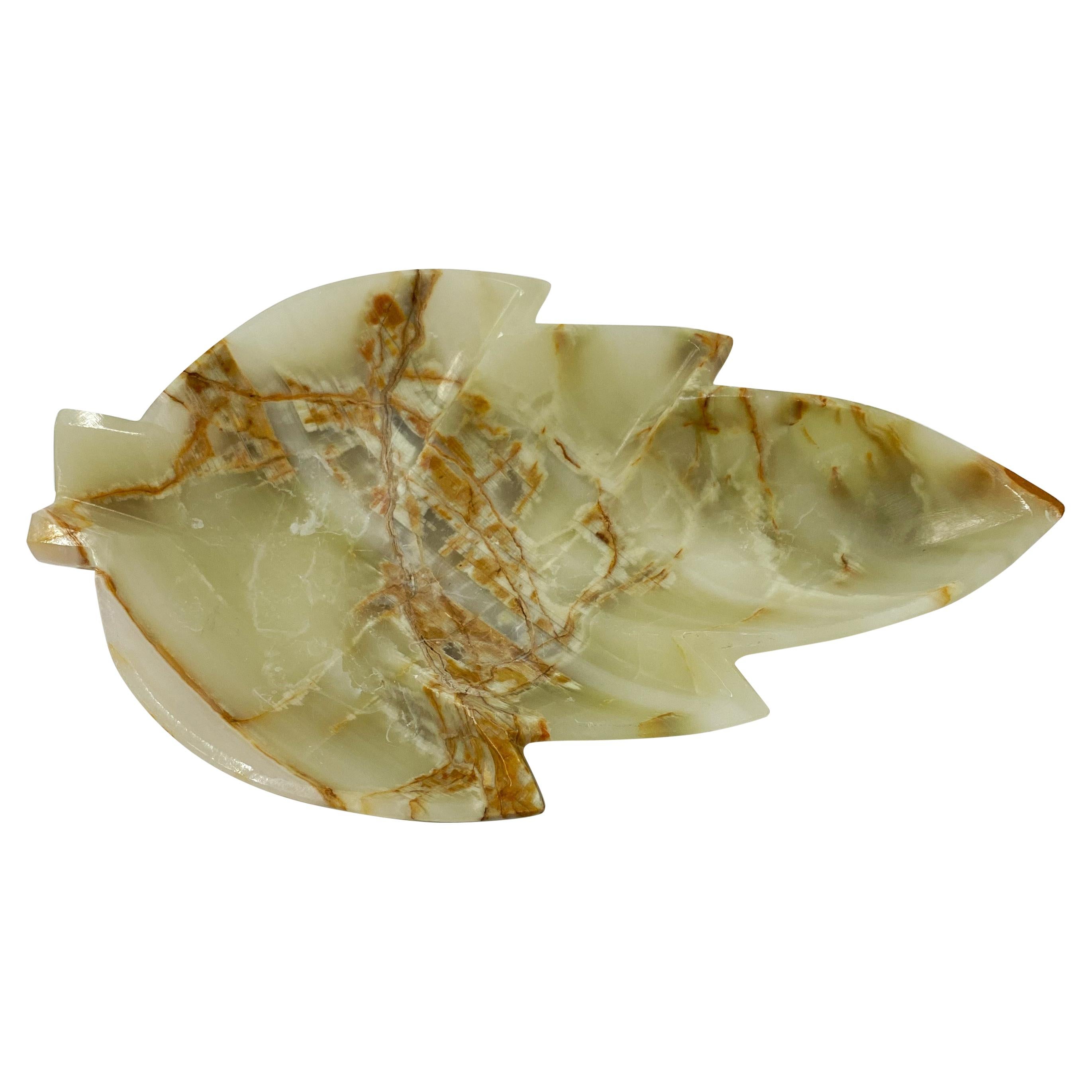 Mid-Century Hand Carved Alabaster Leaf Tray For Sale