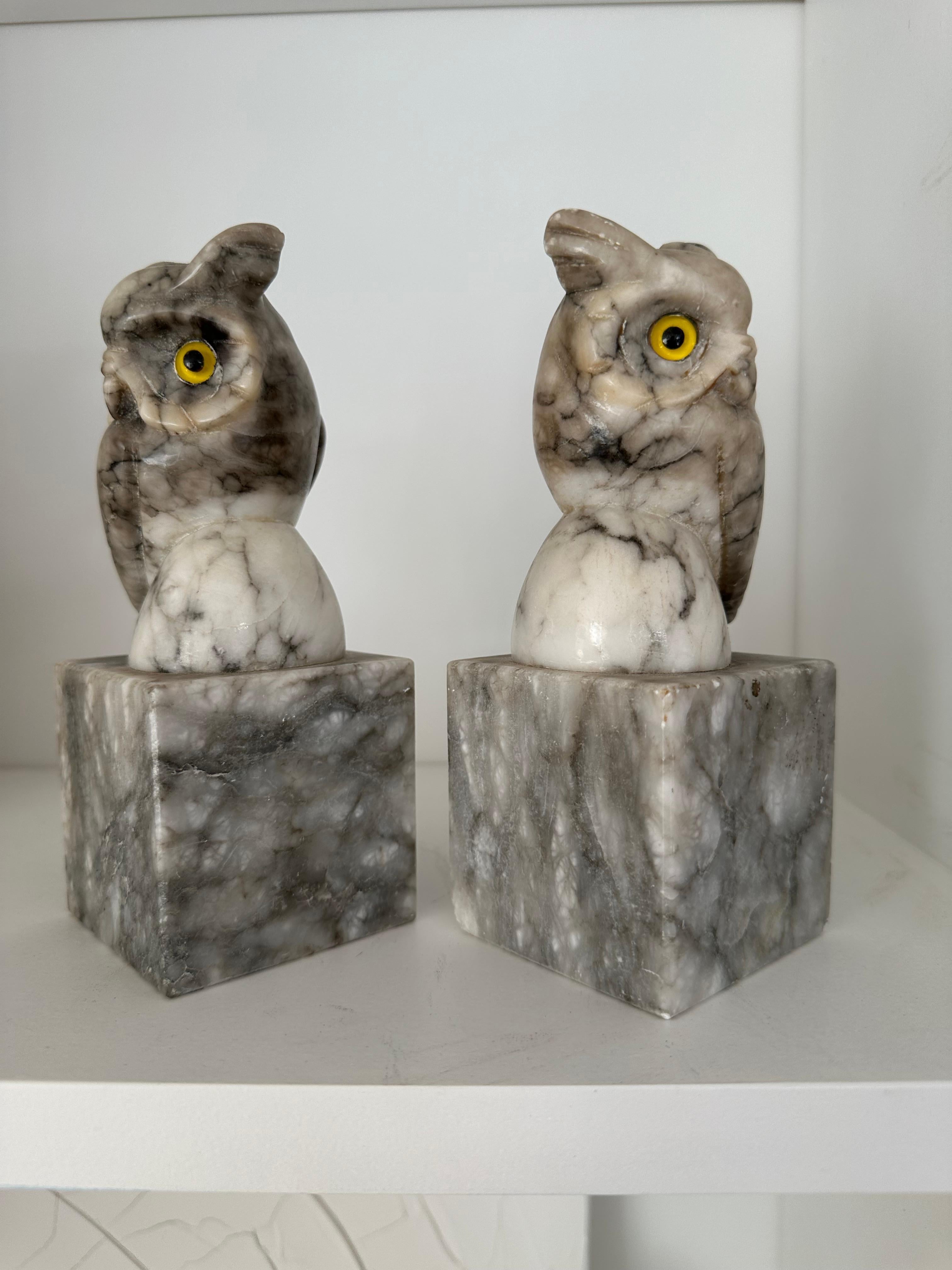 alabaster owl bookends
