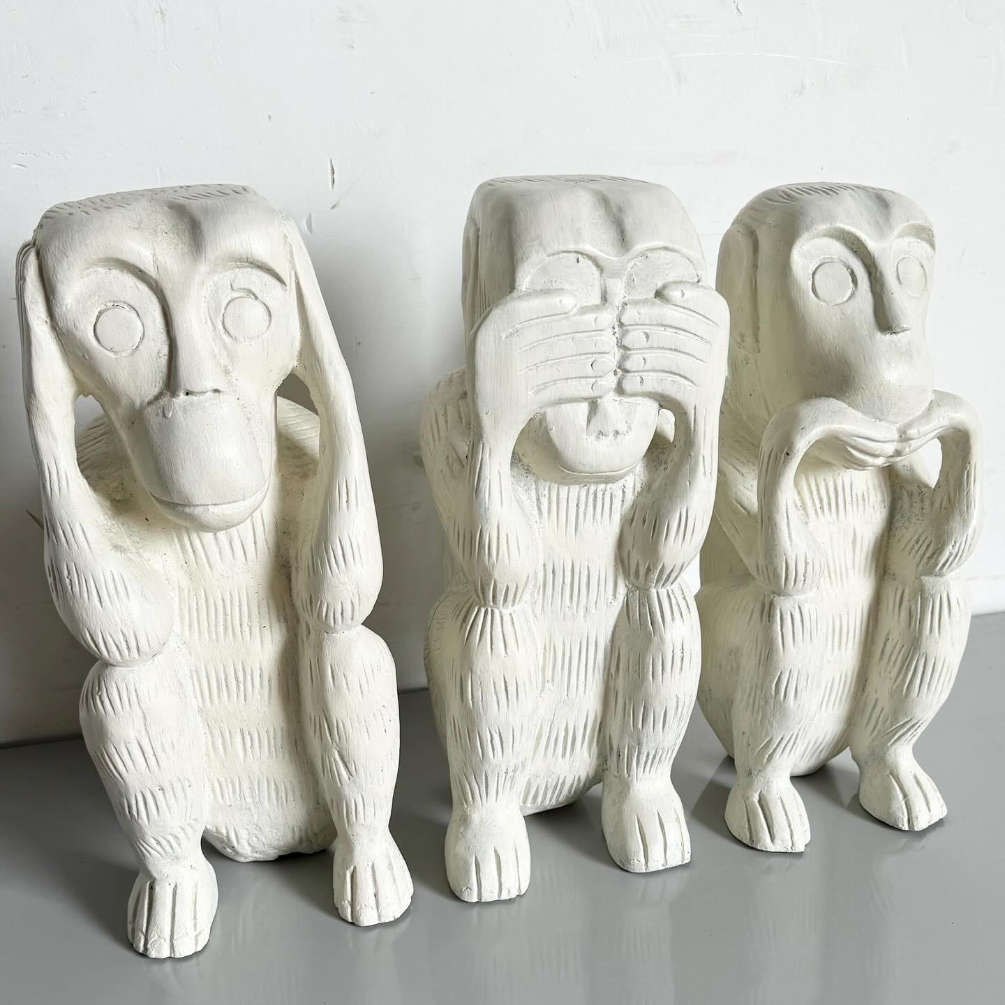 Mid Century Hand Carved and Painted Wooden Monkeys - Hear, Say, Speak No Evil 1