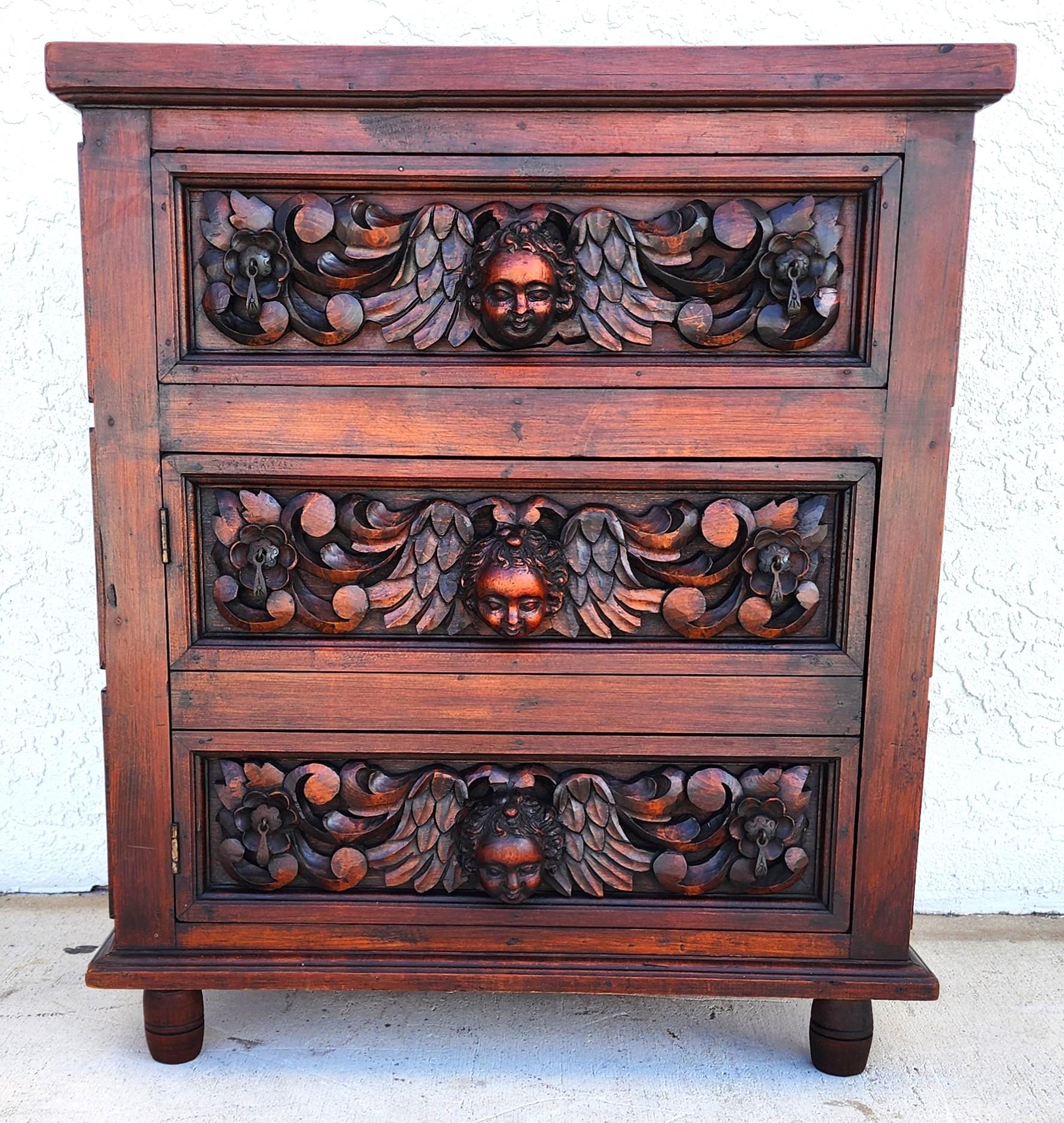 Mid Century Hand Carved Baroque Angels Nightstand Side Table For Sale 5