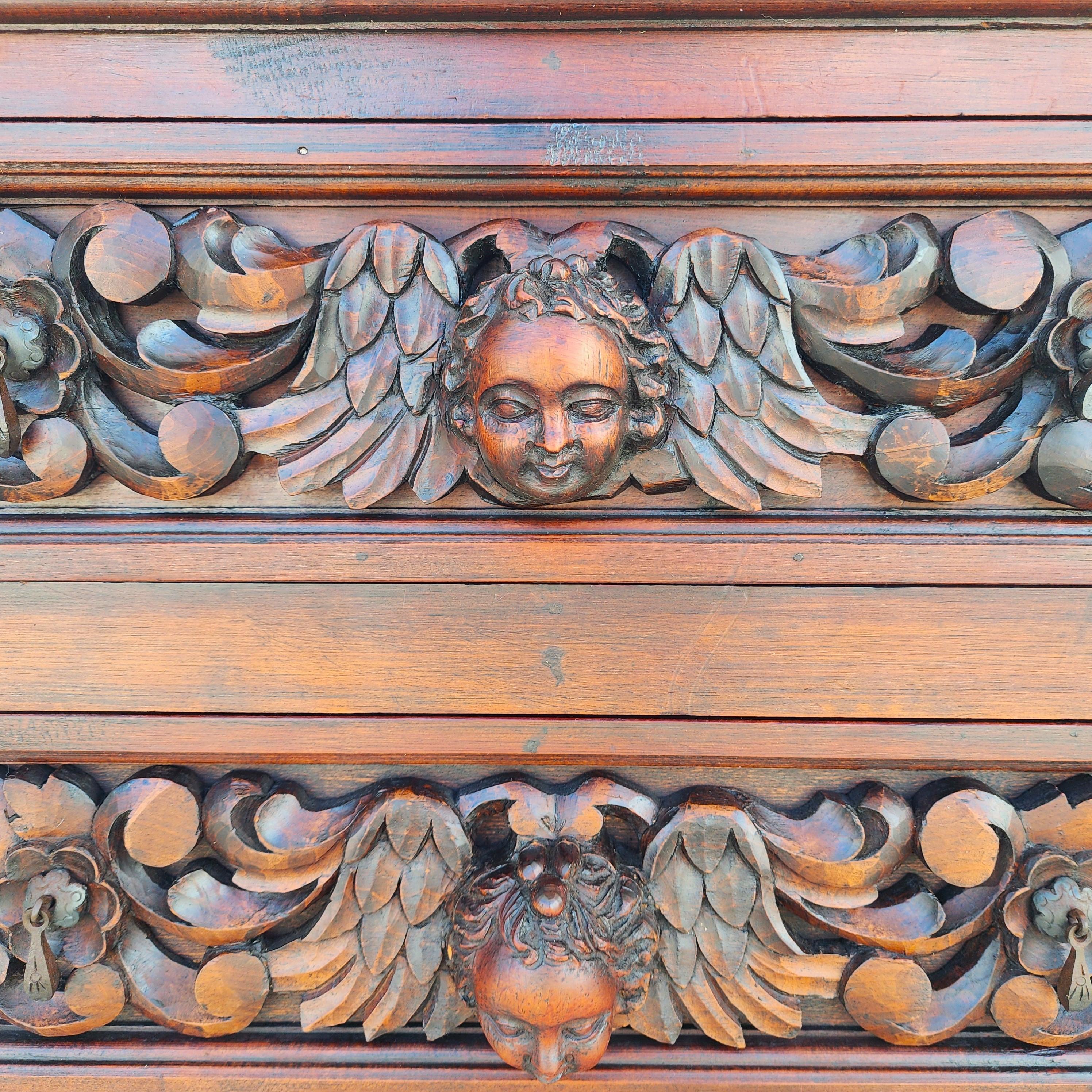 20th Century Mid Century Hand Carved Baroque Angels Nightstand Side Table For Sale