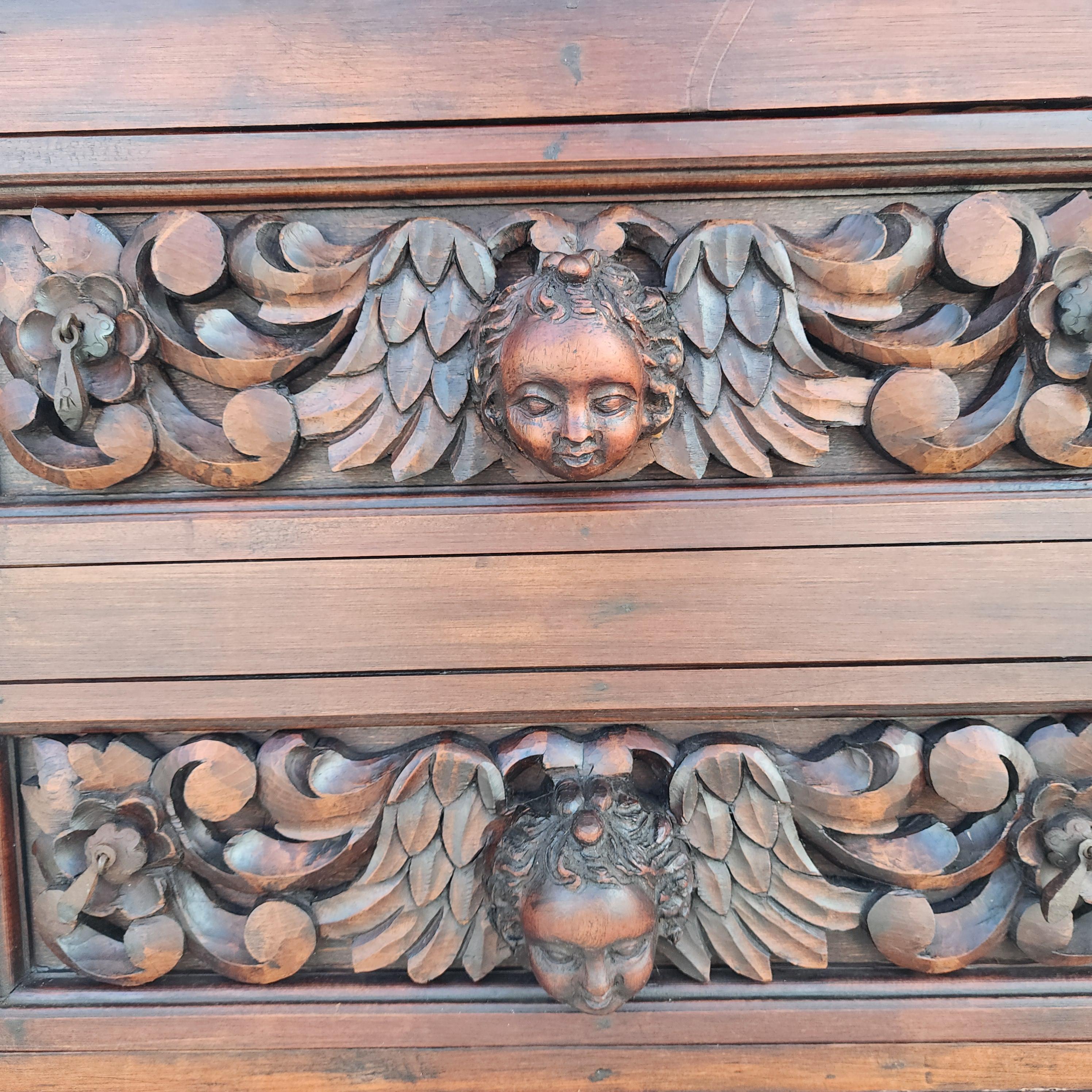 Brass Mid Century Hand Carved Baroque Angels Nightstand Side Table For Sale