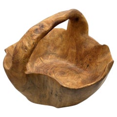 Mid-Century Hand-carved Fir Root Burlwood Hand Basket Fruit Bowl by D
ecco