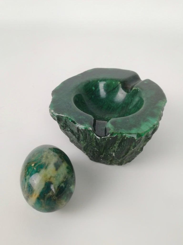 Mid Century Hand Carved Green Alabaster Ashtray by RB, Italy, 1960s For Sale at 1stDibs