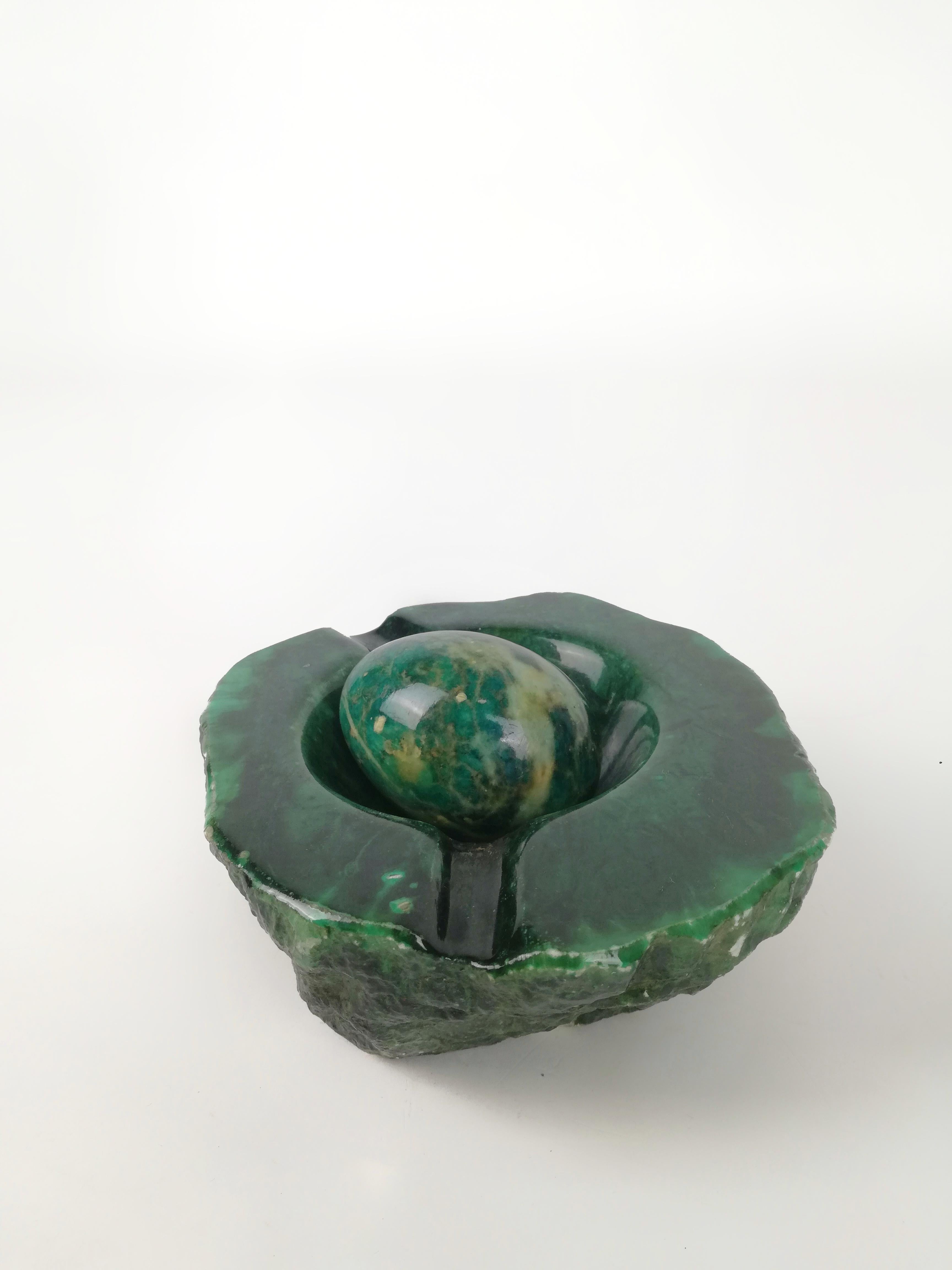 Mid Century Hand Carved Green Alabaster Ashtray by RB, Italy, 1960s For Sale 6