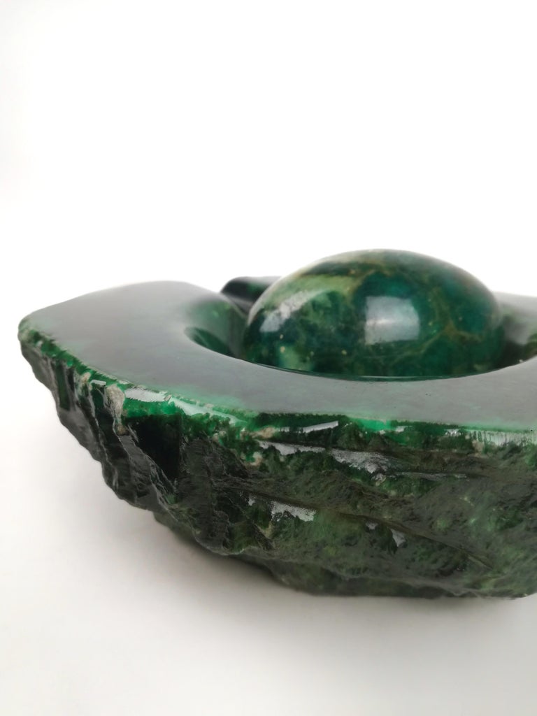 Mid Century Hand Carved Green Alabaster Ashtray by RB, Italy, 1960s For Sale at 1stDibs