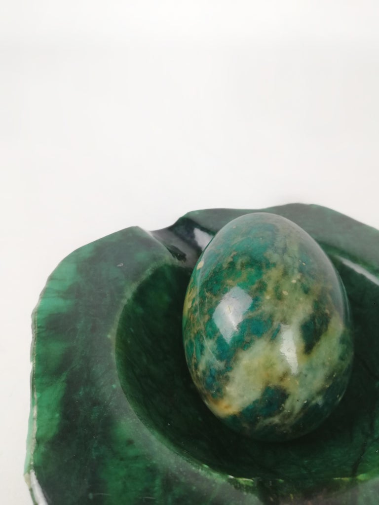 Mid Century Hand Carved Green Alabaster Ashtray by RB, Italy, 1960s For Sale at 1stDibs