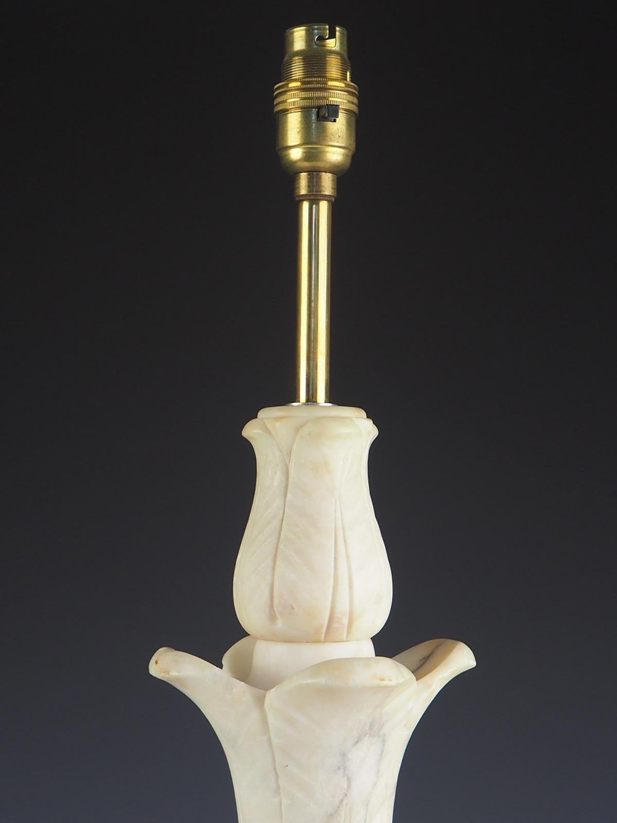 20th Century Mid Century Hand Carved Italian Alabaster Table Lamp