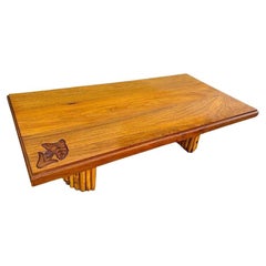 Mid-Century Hand geschnitzt Koa Holz Couchtisch w / Stacked Rattan Beine