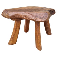Mid-Century Hand-Carved Live-Edge Oak Stool or Side Table, Europe, 1950s