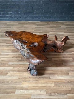 Mid-Century Hand-Carved Live Edge Redwood Burl Root Coffee Table