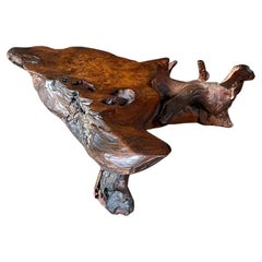 Mid-Century Hand-Carved Live Edge Redwood Burl Root Coffee Table