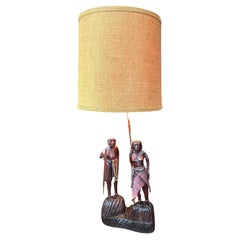 Vintage Mid Century Hand Carved Masai Figurative Couple Lamp