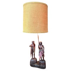 Retro Mid Century Hand Carved Masai Figurative Couple Lamp