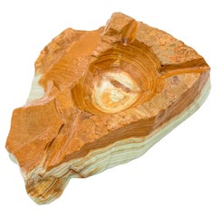 Mid-Century Hand-Carved Onyx Ashtray or Sculptural Catchall with Rich Veining