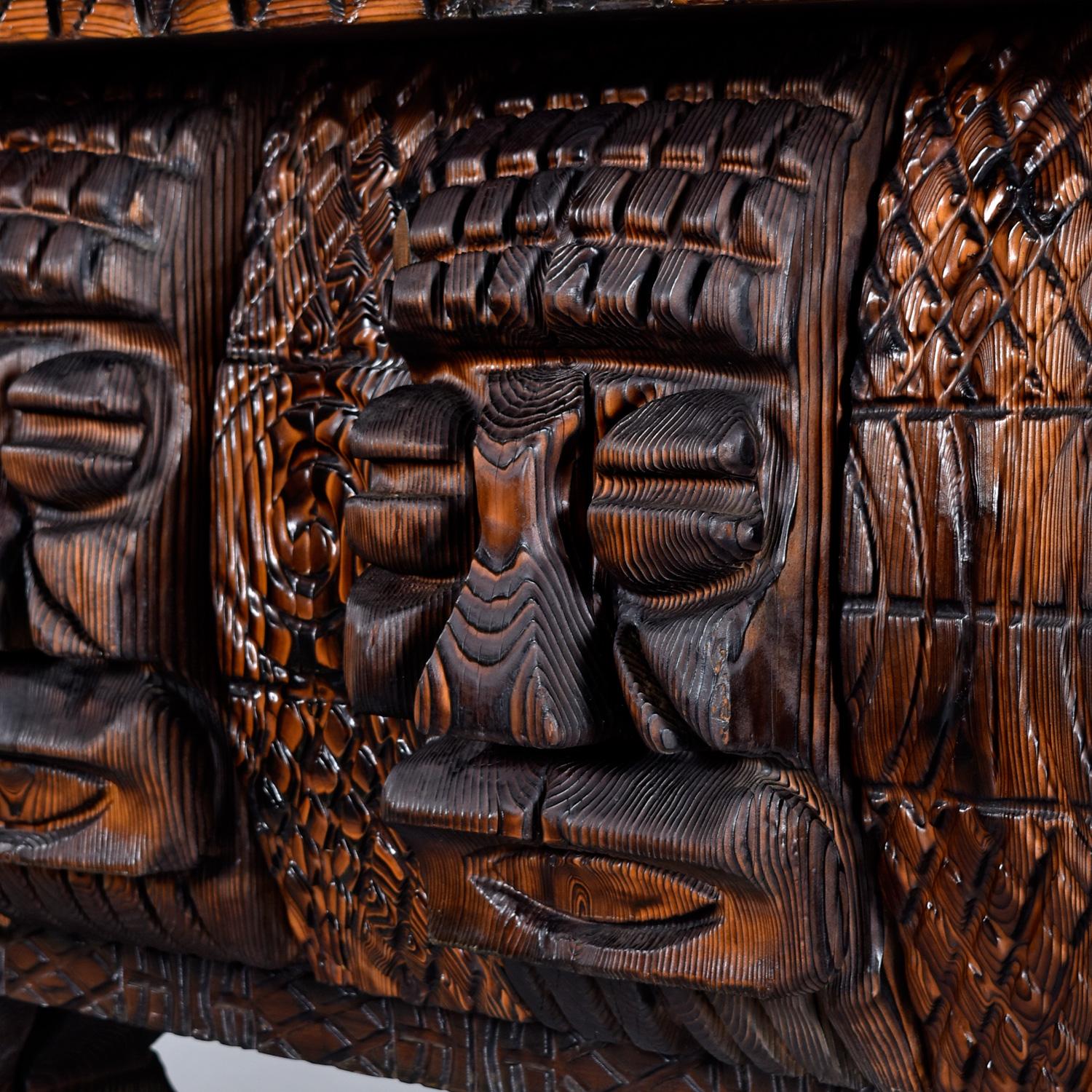 Mid-Century Hand Carved Witco Tiki Bar and Barstool Set by William Westenhaver 3