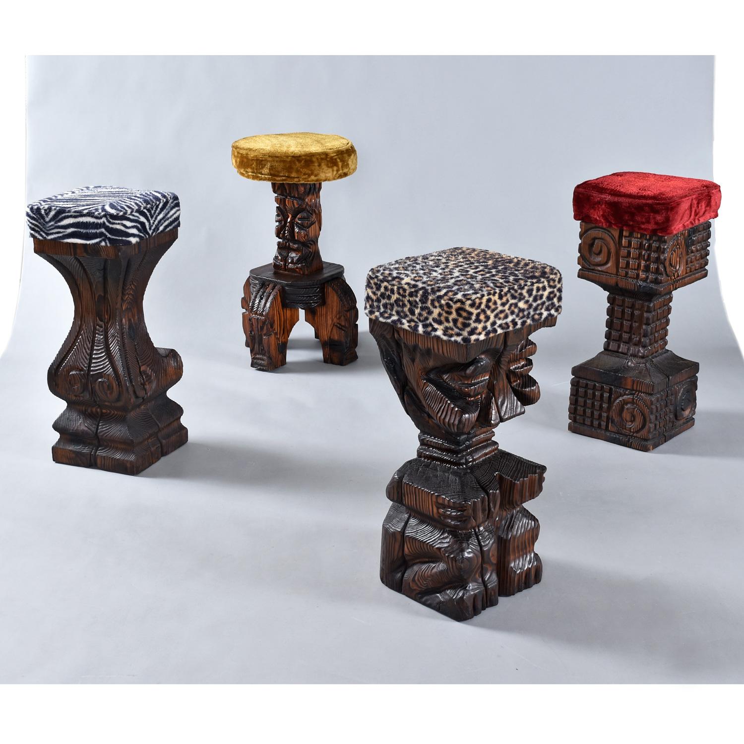Mid-Century Hand Carved Witco Tiki Bar and Barstool Set by William Westenhaver 5
