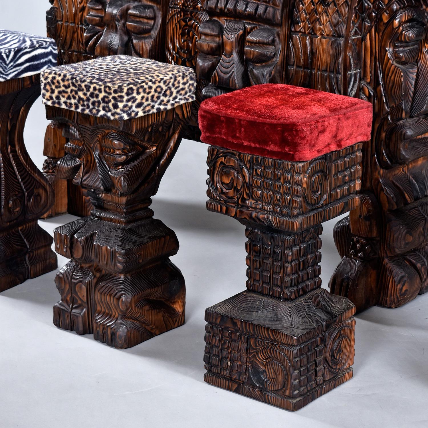 Mid-Century Hand Carved Witco Tiki Bar and Barstool Set by William Westenhaver 6