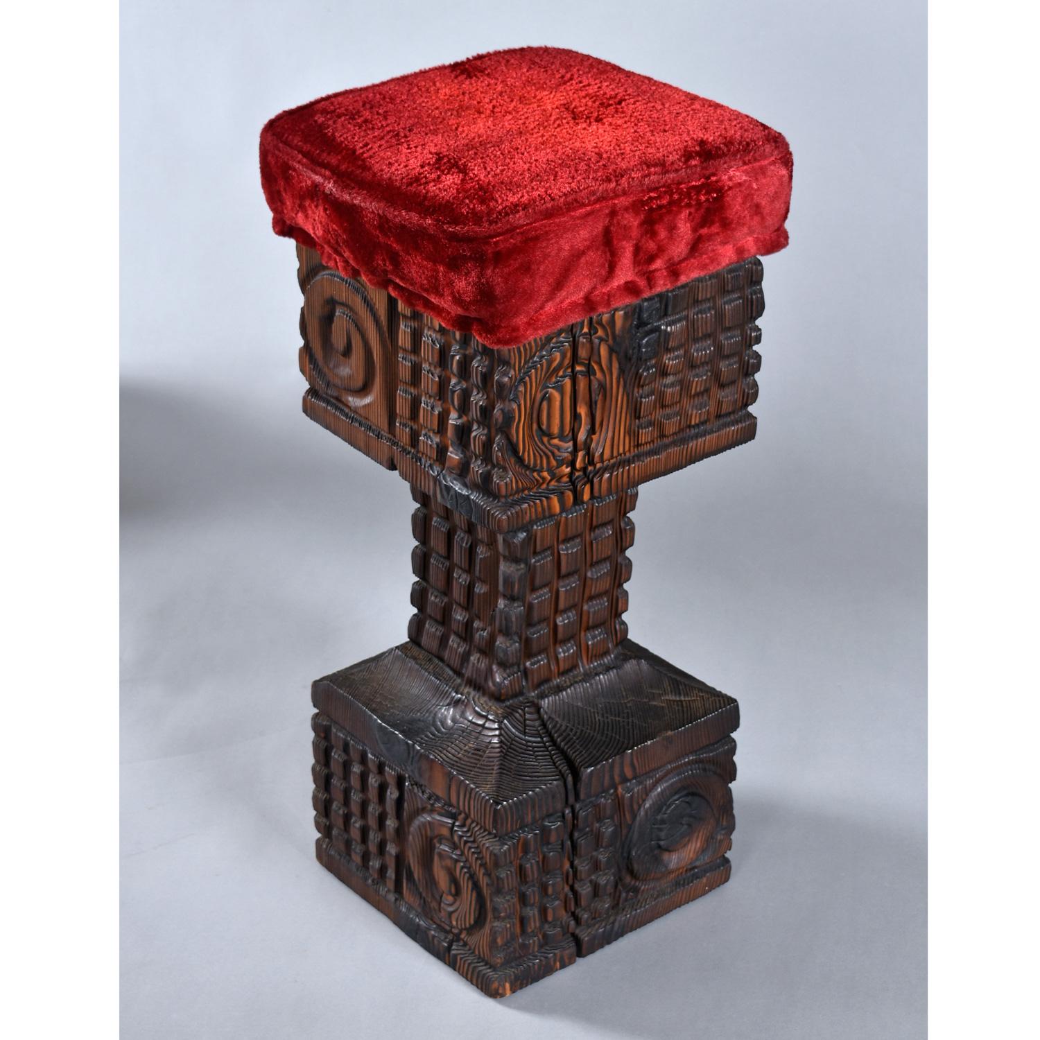 Mid-Century Hand Carved Witco Tiki Bar and Barstool Set by William Westenhaver 7